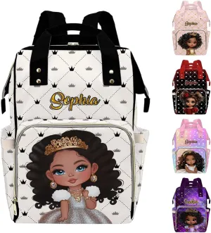 Artsadd Custom Princess Diaper Bag Backpack with Name, Customized Princess Print Personalized Mommy Nursing Bags Nappy Bag Casual Travel Daypack for Mom Women