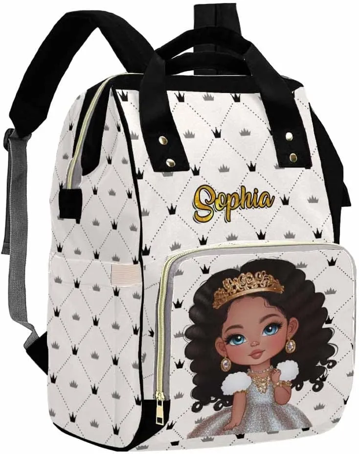 Artsadd Custom Princess Diaper Bag Backpack with Name, Customized Princess Print Personalized Mommy Nursing Bags Nappy Bag Casual Travel Daypack for Mom Women