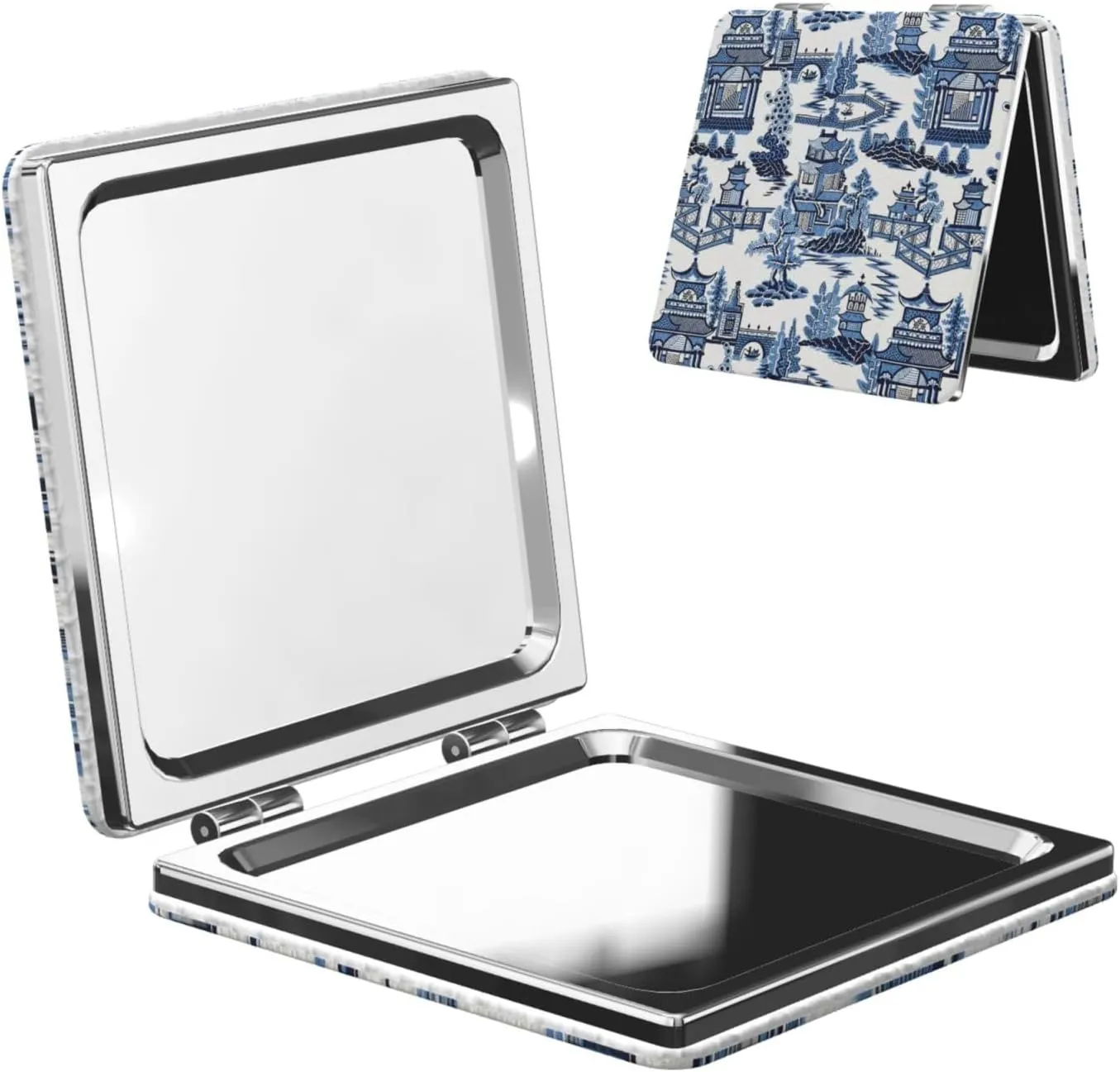 Asia Oriental Blue Women Small Pocket Makeup Mirror Compact Portable Folding Handheld Makeup Mirror