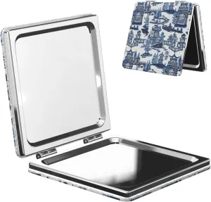 Asia Oriental Blue Women Small Pocket Makeup Mirror Compact Portable Folding Handheld Makeup Mirror