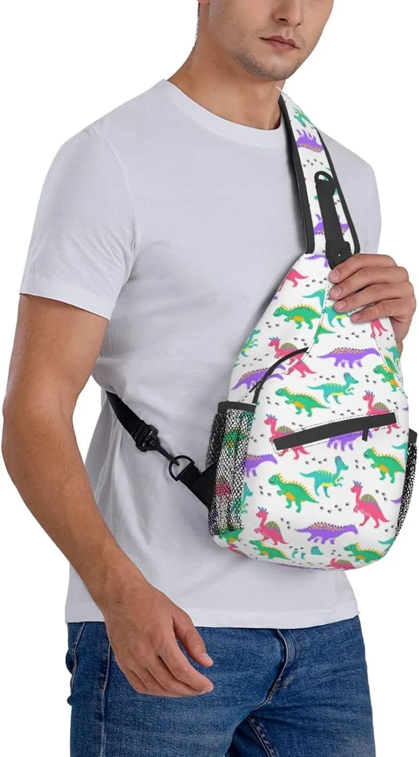 ASYG Cute Funny Dinosaur Sling Bag Crossbody Backpack for Women Men Travel Hiking Daypack Dino Crossbody Shoulder Bag