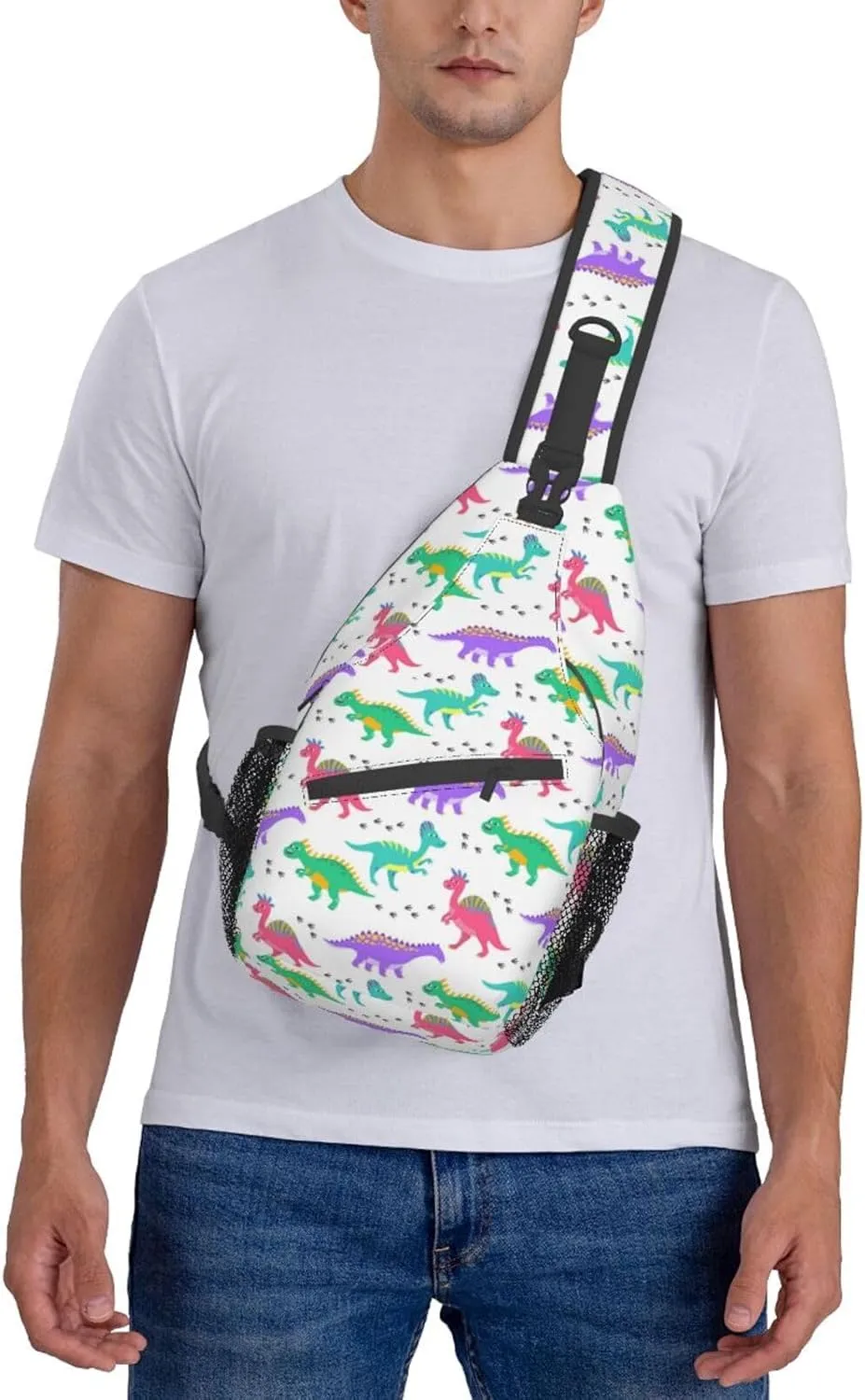 ASYG Cute Funny Dinosaur Sling Bag Crossbody Backpack for Women Men Travel Hiking Daypack Dino Crossbody Shoulder Bag