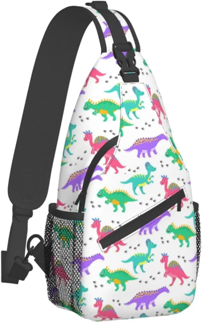 ASYG Cute Funny Dinosaur Sling Bag Crossbody Backpack for Women Men Travel Hiking Daypack Dino Crossbody Shoulder Bag