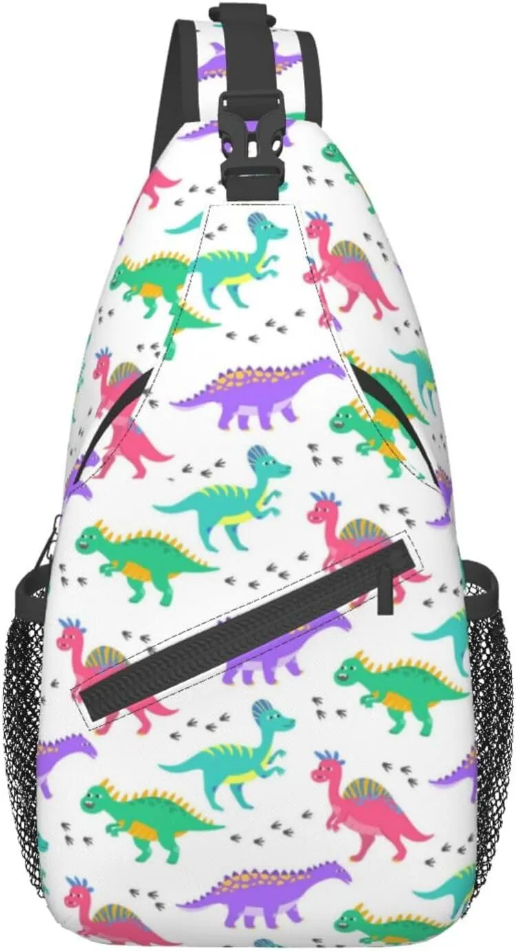ASYG Cute Funny Dinosaur Sling Bag Crossbody Backpack for Women Men Travel Hiking Daypack Dino Crossbody Shoulder Bag