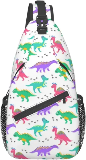 ASYG Cute Funny Dinosaur Sling Bag Crossbody Backpack for Women Men Travel Hiking Daypack Dino Crossbody Shoulder Bag