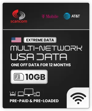 AT&T & T-Mobile Multi-Network Sim Card - 12 Months of Extreme Data (10GB) for Phones, Tablets & Routers