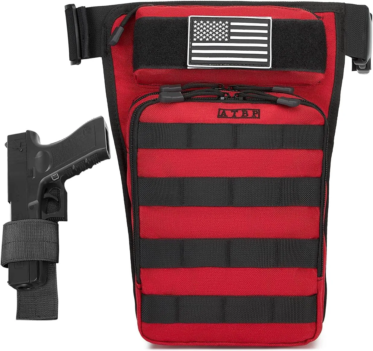 ATBP Motorcycle Tactical Drop Leg Thigh Bag with Holster Handgun Firearm Pistol Bag for Men Hunting Shooting Range Additional 3 Magazine Storage Slots
