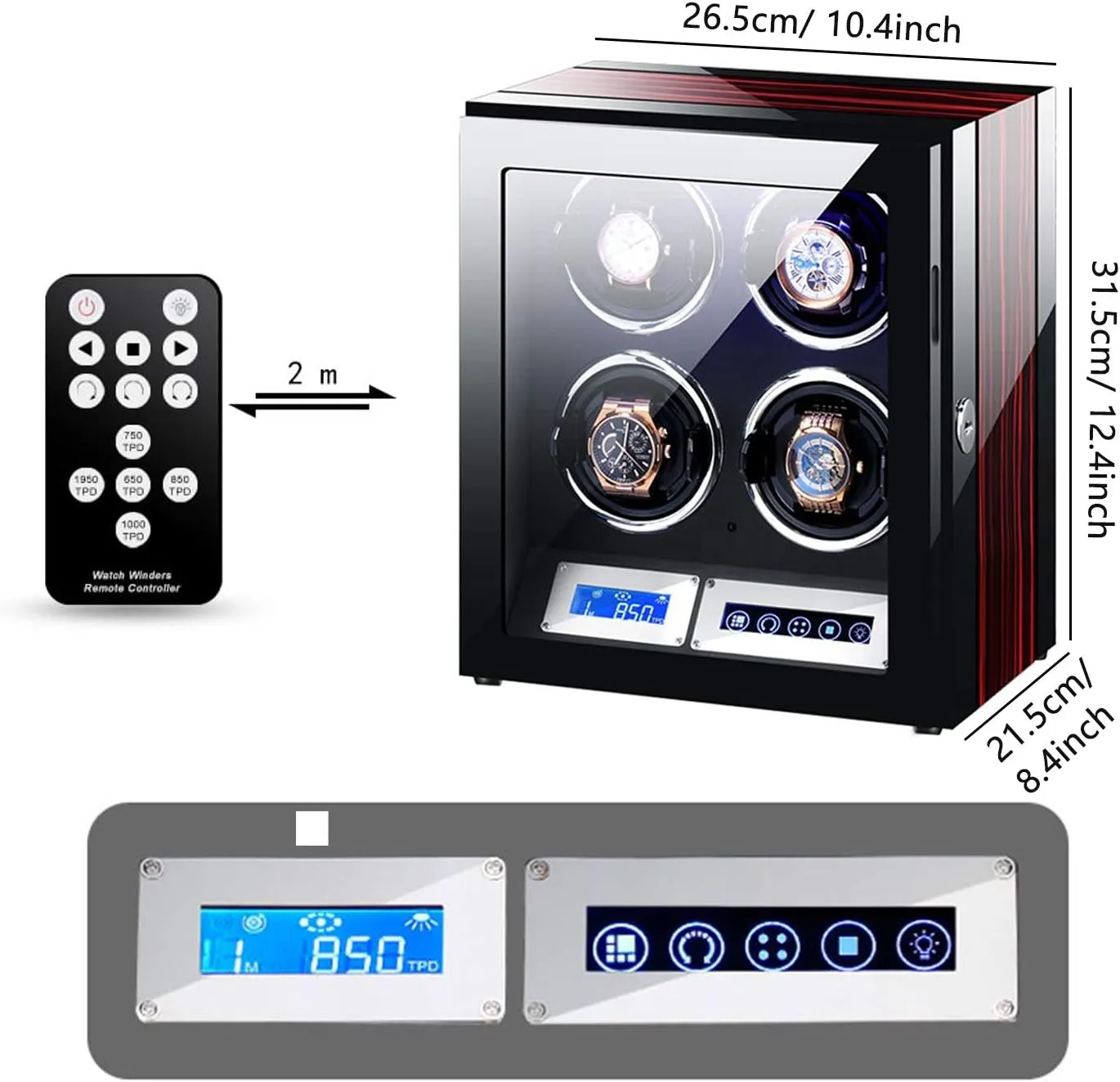 Automatic Watch Winder LCD Touch Screen with Remote Control and LED Light Piano Paint Exterior Quiet Motor Watch Winder Box Best Gift