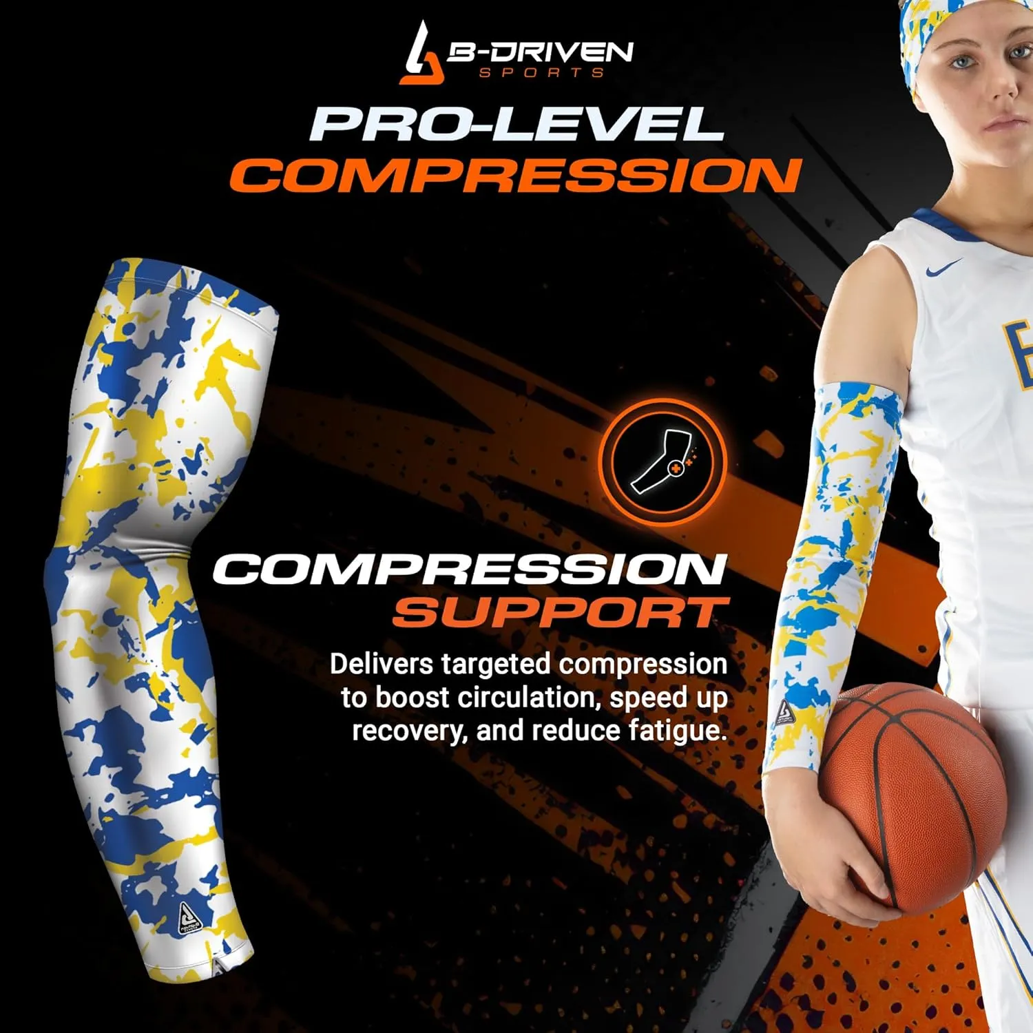 B-Driven Pro-Fit Sports Compression Arm Sleeve for Men Women & Youth Camouflage Designs – Support Circulation & Cooling