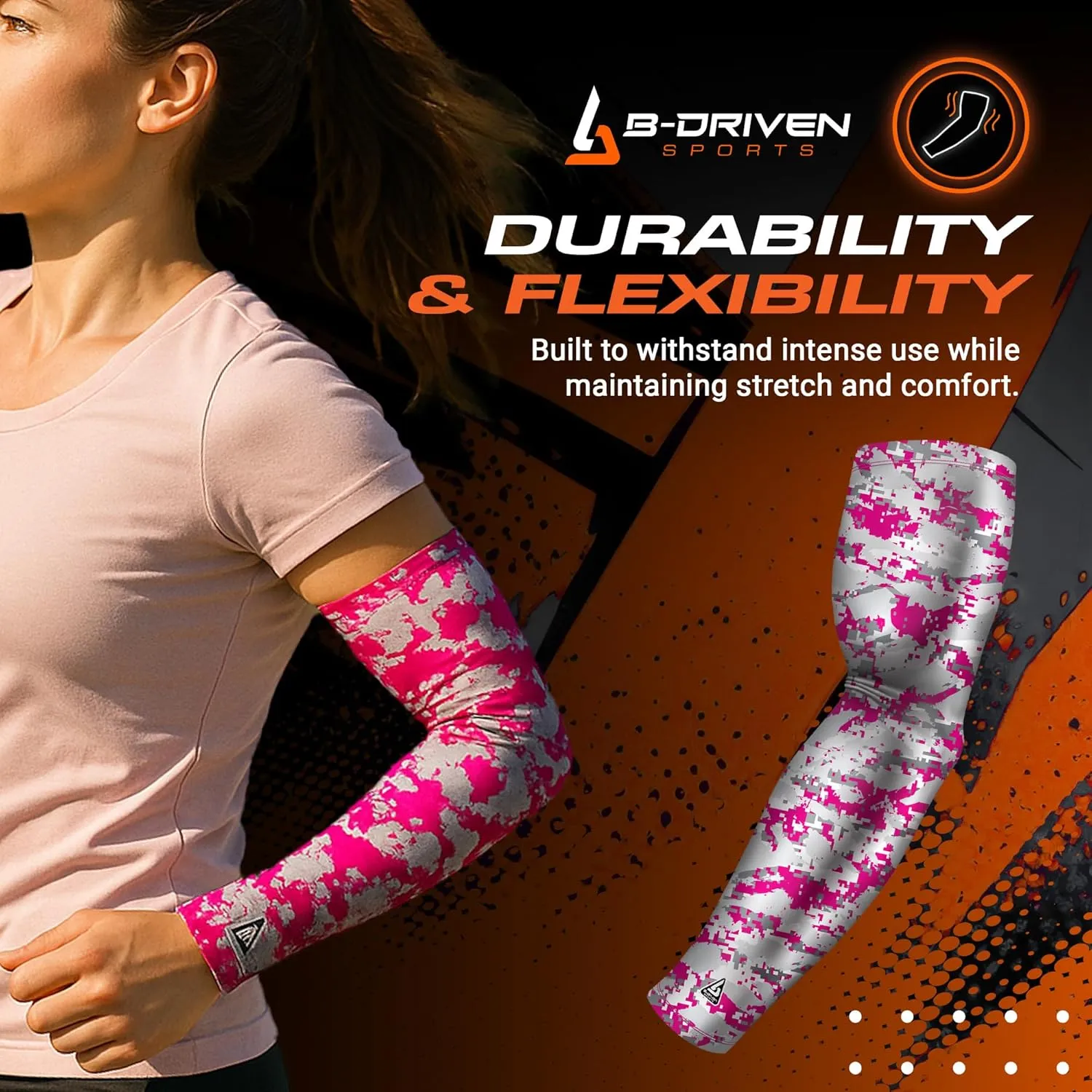 B-Driven Pro-Fit Sports Compression Arm Sleeve for Men Women & Youth Camouflage Designs – Support Circulation & Cooling