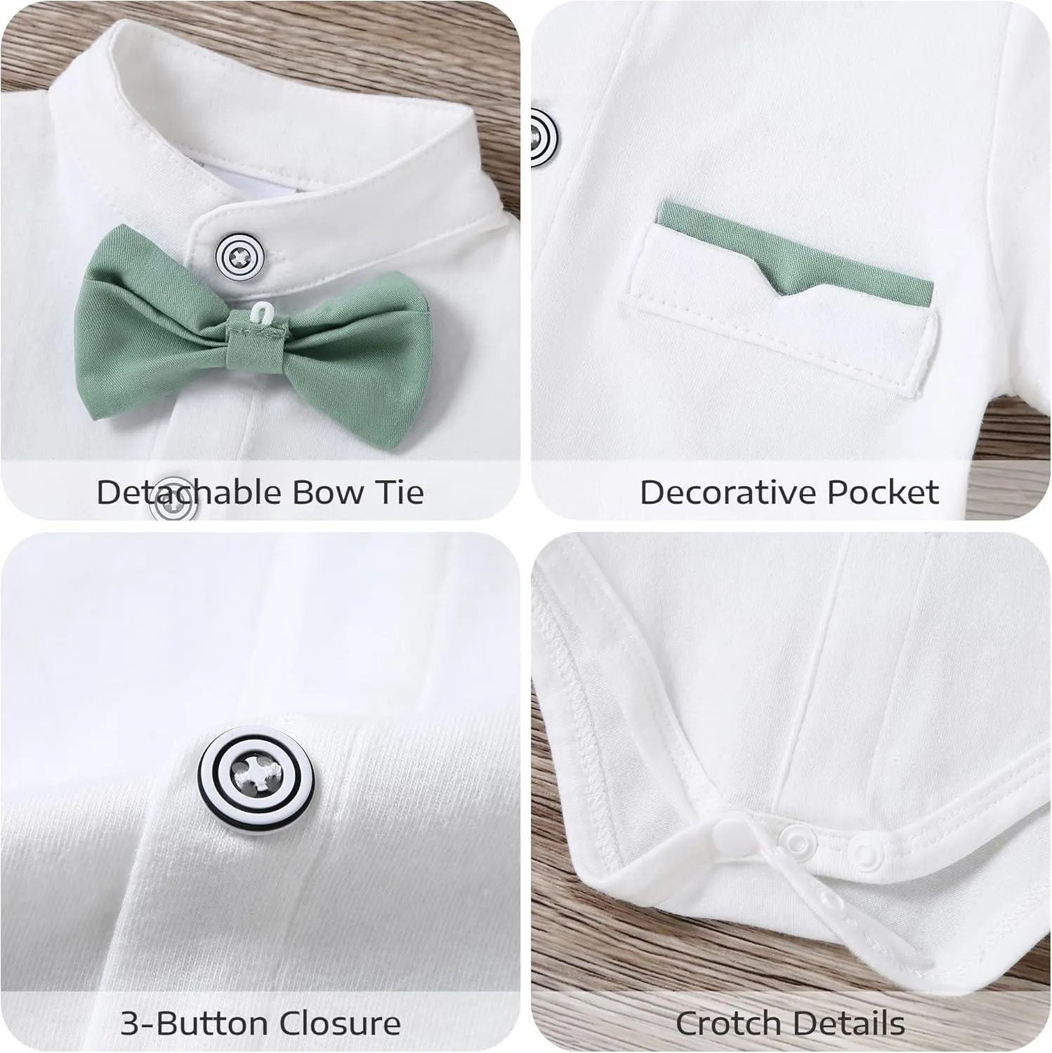 Baby Boy Clothes Suits 3-24M Infant Gentleman Wedding Outfits, Short Sleeve Shirt   Bowtie   Suspender Shorts Set