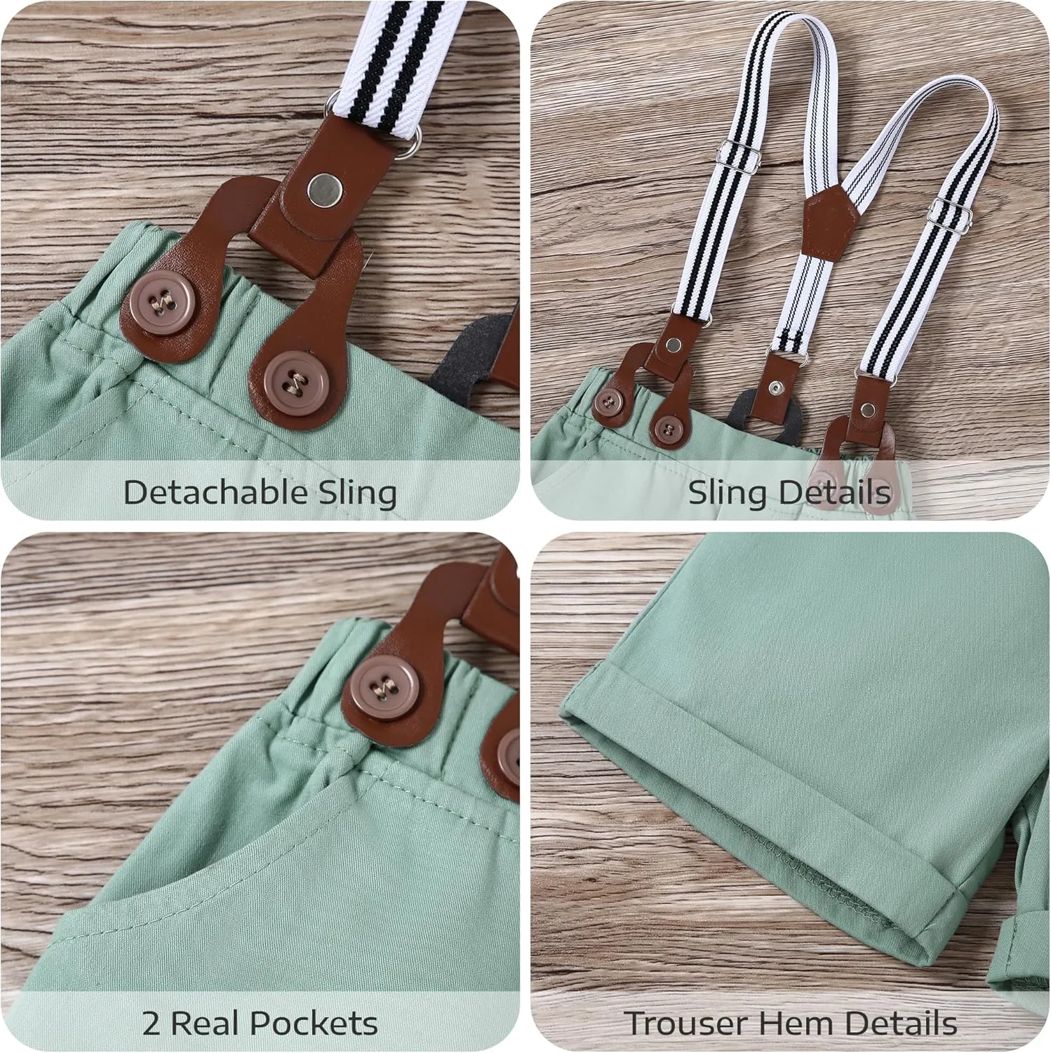 Baby Boy Clothes Suits 3-24M Infant Gentleman Wedding Outfits, Short Sleeve Shirt   Bowtie   Suspender Shorts Set