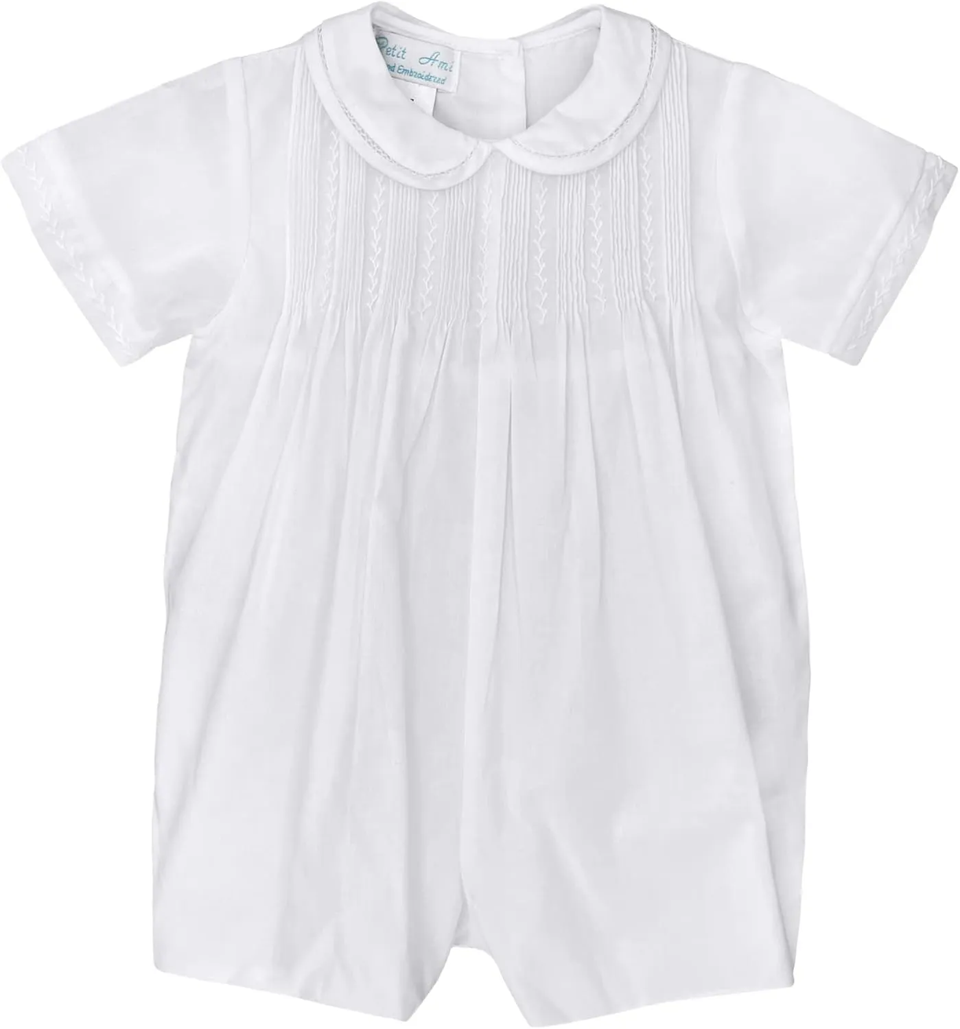 Baby Boys' Romper with Pintucks and Feather Stitching