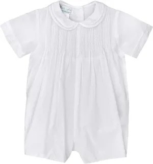 Baby Boys' Romper with Pintucks and Feather Stitching