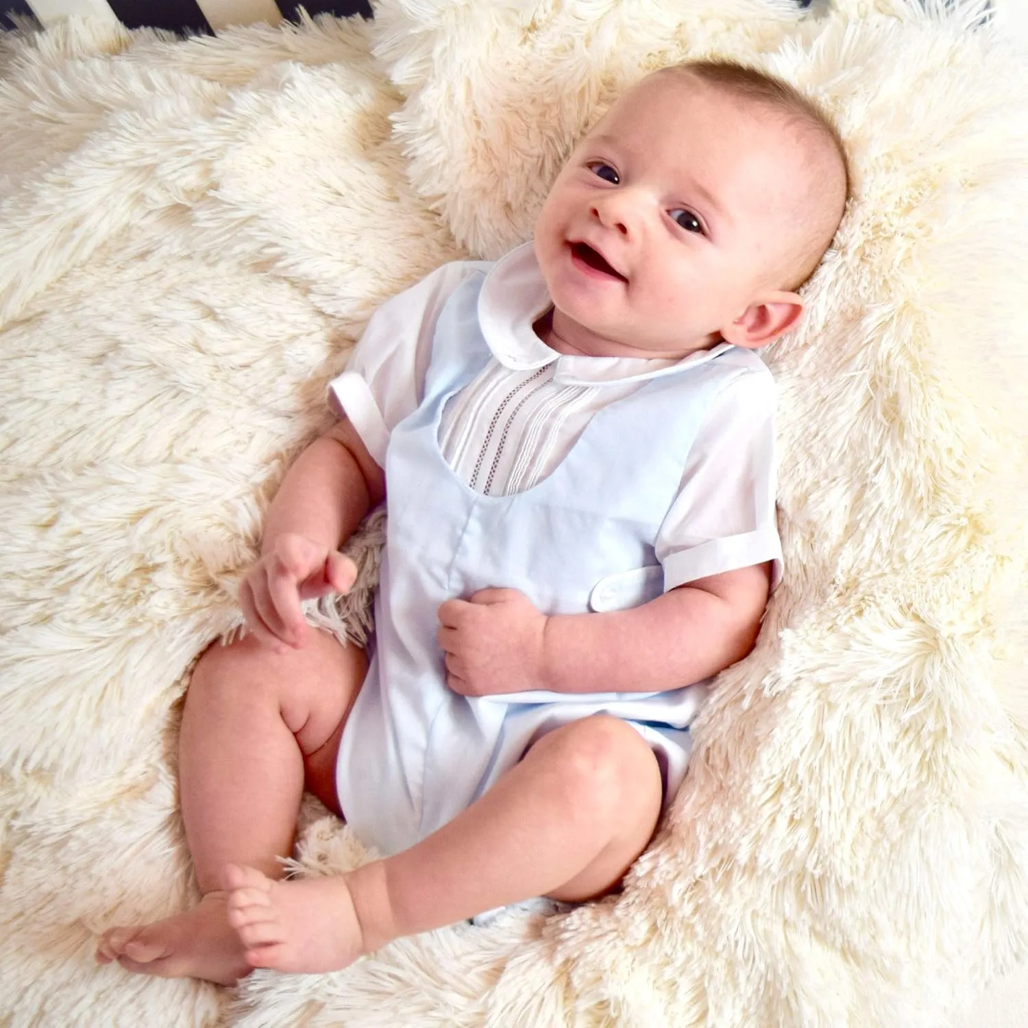 Baby Boys’ Shortall with Pintucks and Side Tabs