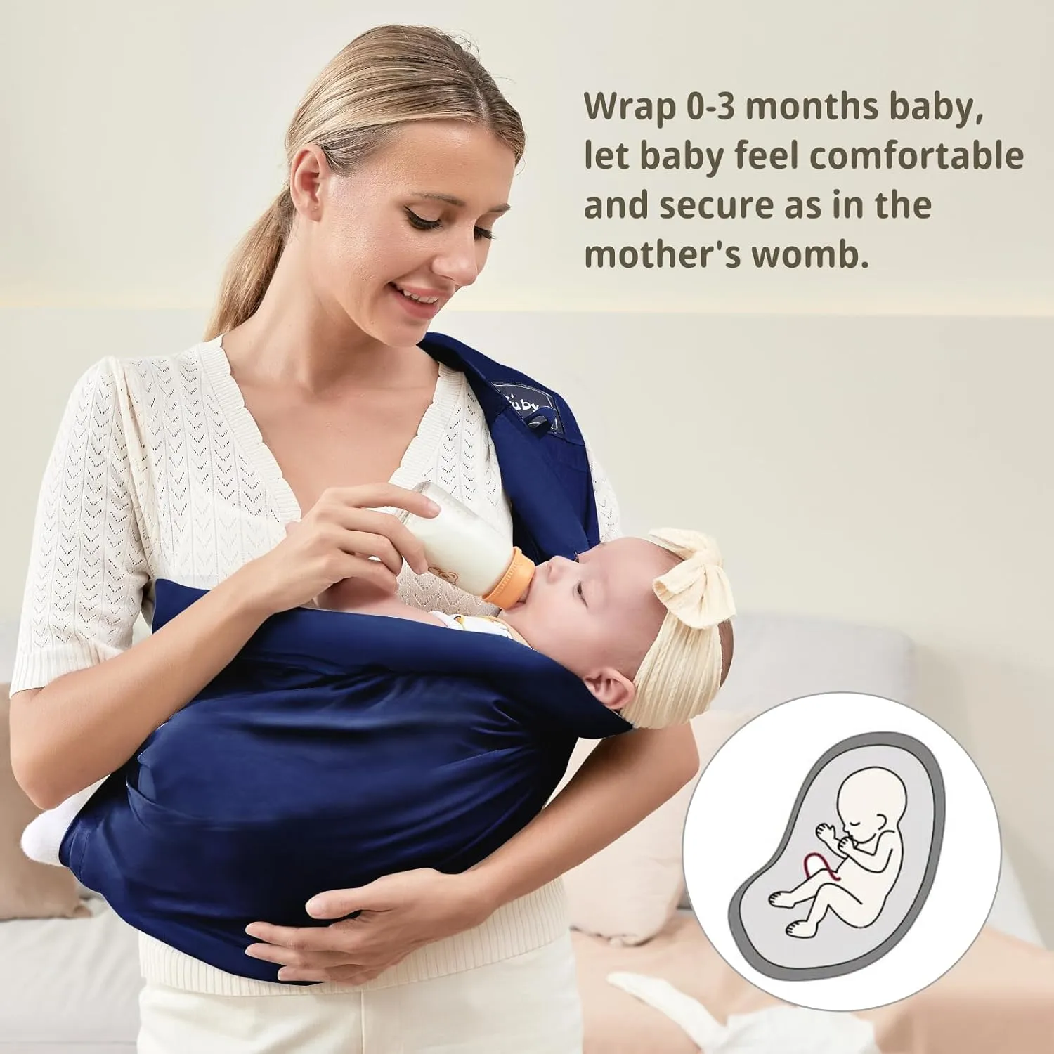 Baby Carrier by Cuby, Natural Cotton Baby Wraps Sling Baby Holder Extra Comfortable for Easy Wearing Carrying for Newborn, Soft and Adjustable Newborn and Toddler Carrier Slings (Dark Blue)