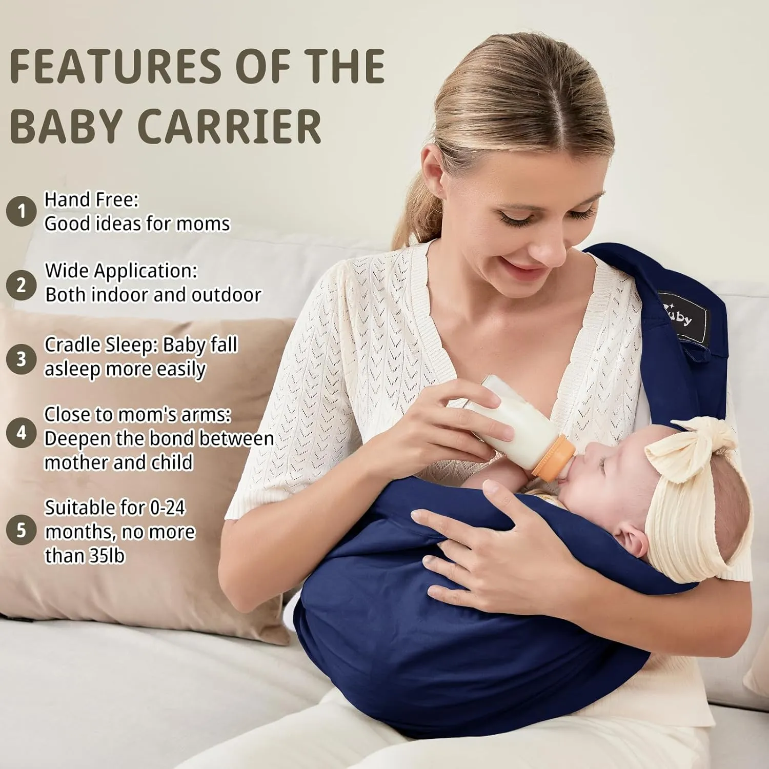 Baby Carrier by Cuby, Natural Cotton Baby Wraps Sling Baby Holder Extra Comfortable for Easy Wearing Carrying for Newborn, Soft and Adjustable Newborn and Toddler Carrier Slings (Dark Blue)