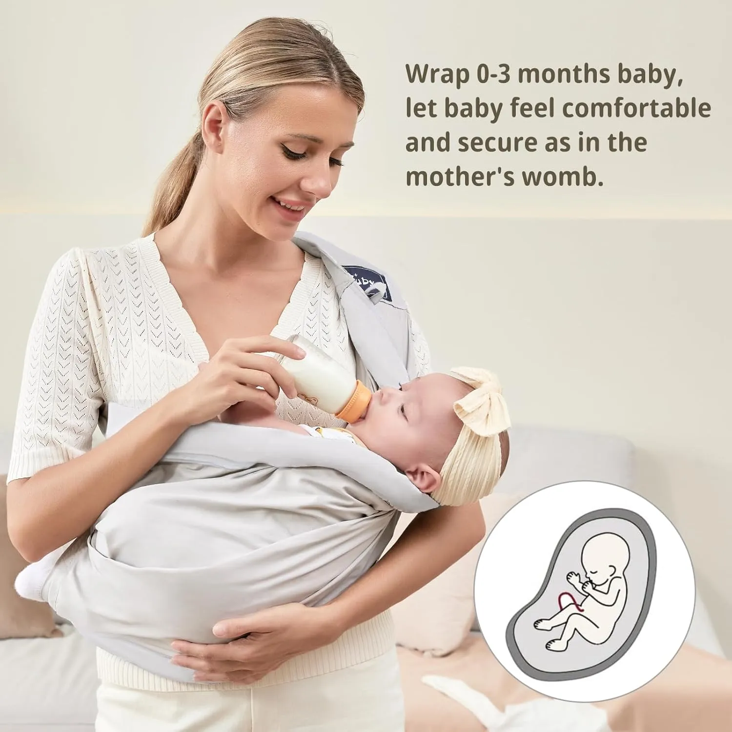 Baby Carrier by Cuby, Natural Cotton Baby Wraps Sling Baby Holder Extra Comfortable for Easy Wearing Carrying for Newborn, Soft and Adjustable Newborn and Toddler Carrier Slings (Light Gray)