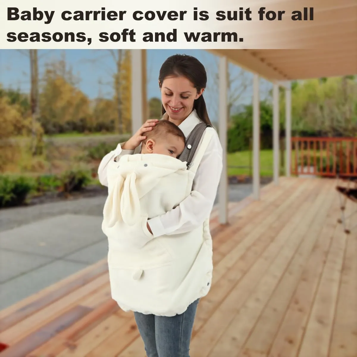 Baby Carrier Cover Stroller Cover -Newborn Hooded Stretchy Cloak Reversible,Cloak Kangaroo Hoodie Baby, Suit for All Seasons-White