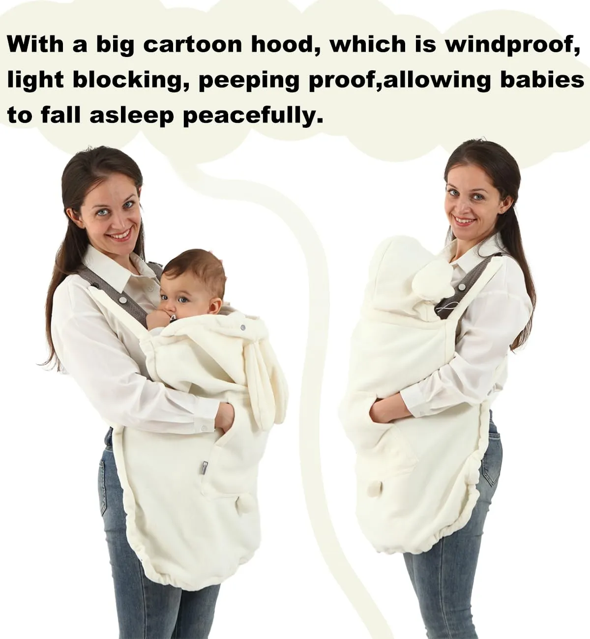 Baby Carrier Cover Stroller Cover -Newborn Hooded Stretchy Cloak Reversible,Cloak Kangaroo Hoodie Baby, Suit for All Seasons-White