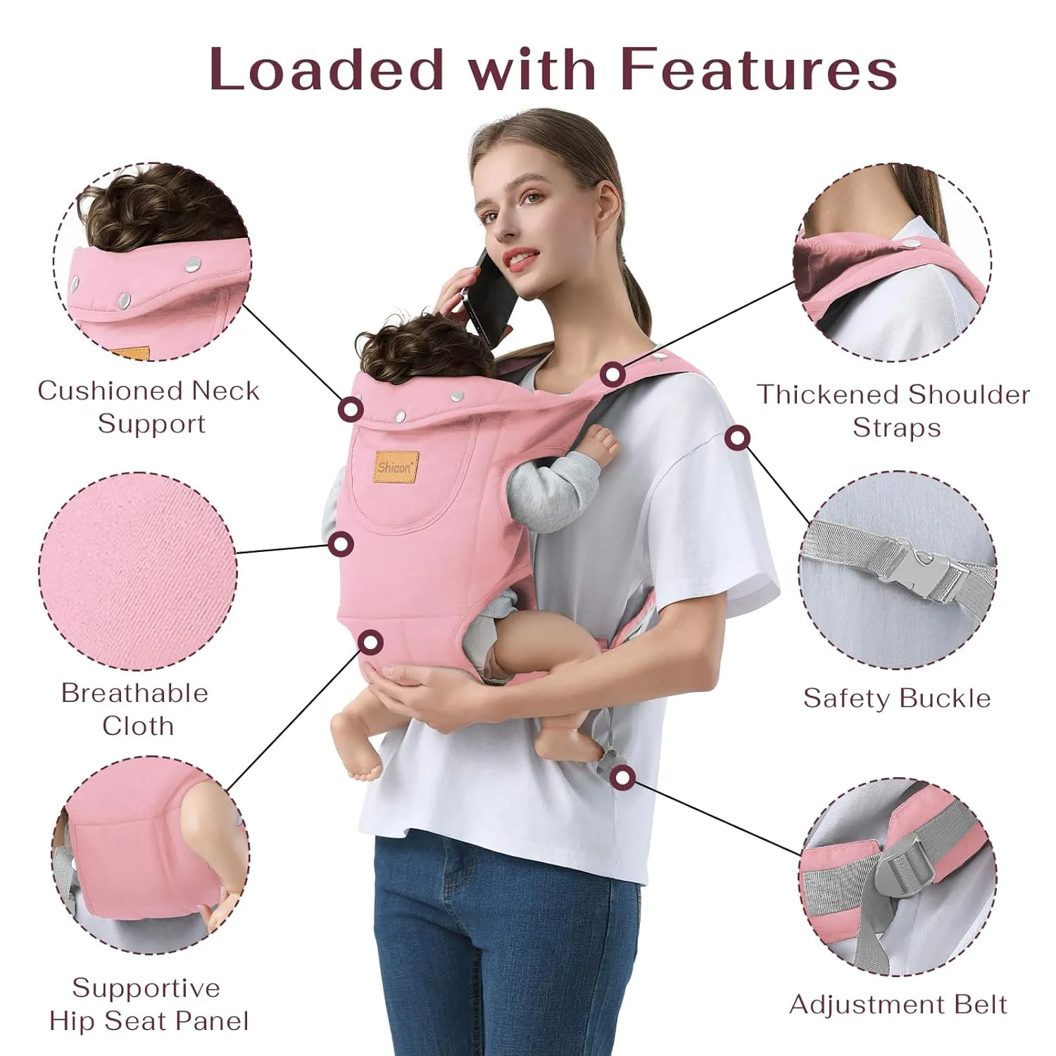 Baby Carrier Newborn to Toddler(7-30lbs), Toddler Carrier Baby Holder Carrier with Adjustable Shoulder Strap, Chest Carriers, Pink