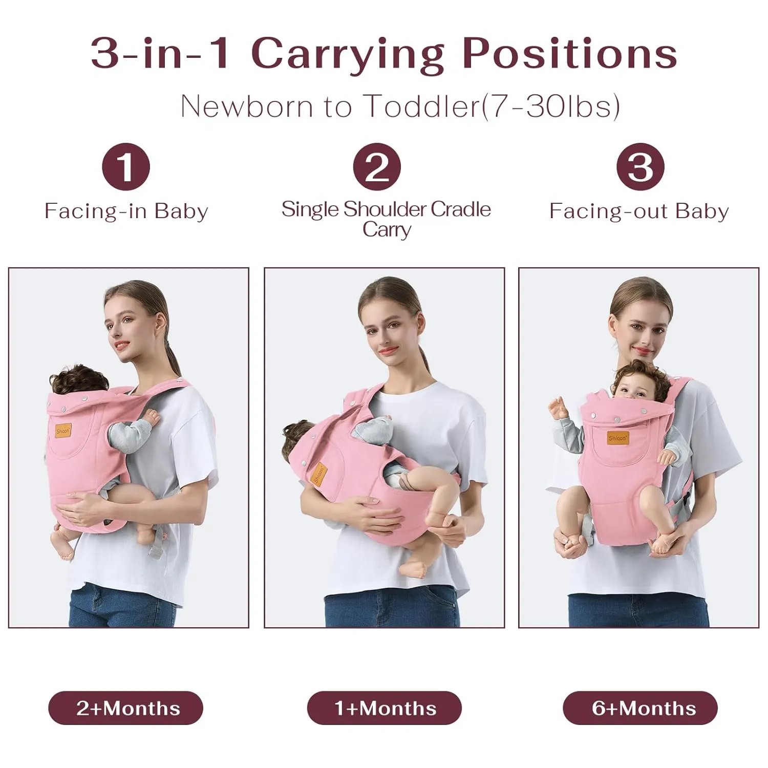 Baby Carrier Newborn to Toddler(7-30lbs), Toddler Carrier Baby Holder Carrier with Adjustable Shoulder Strap, Chest Carriers, Pink