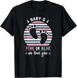 Baby G Last Name Initial Pink or Blue Gender Reveal T-Shirt