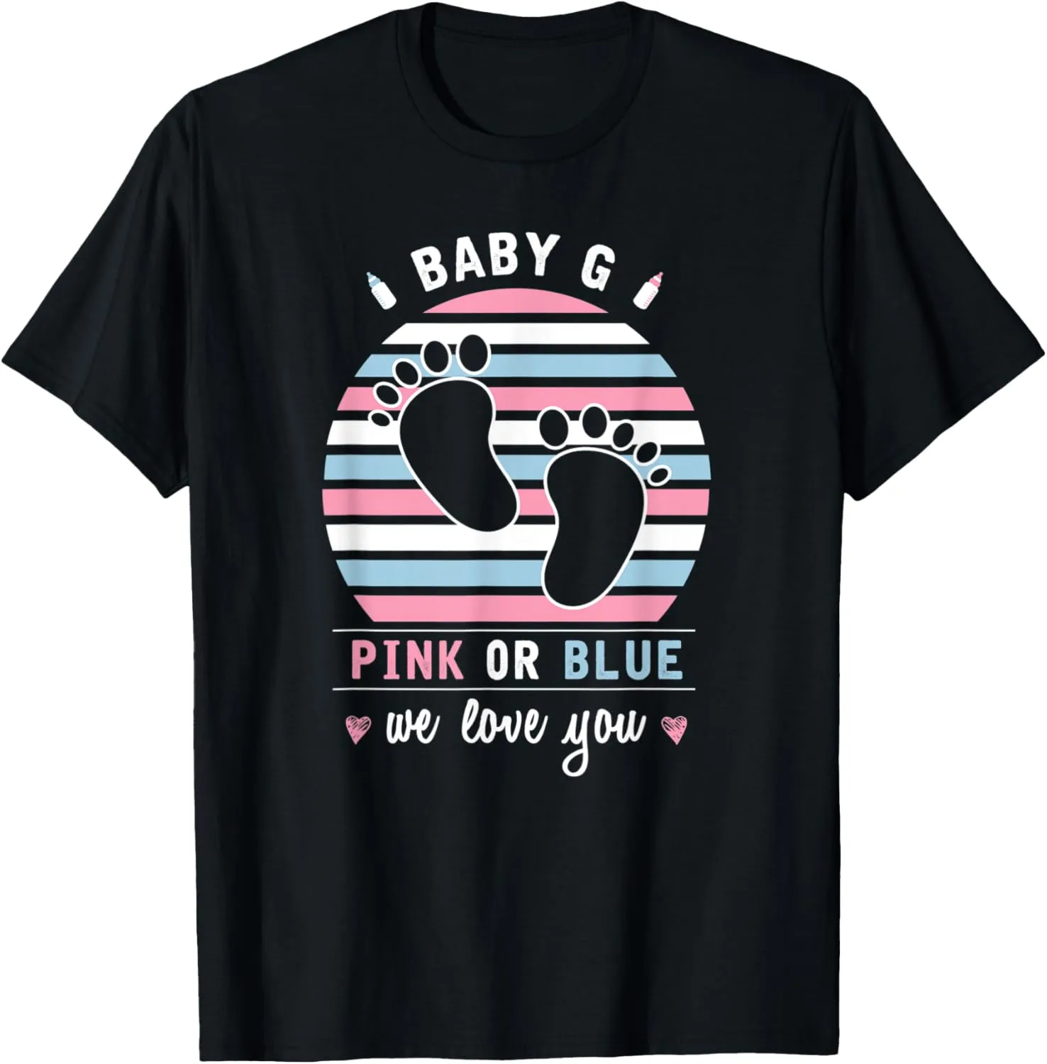 Baby G Last Name Initial Pink or Blue Gender Reveal T-Shirt