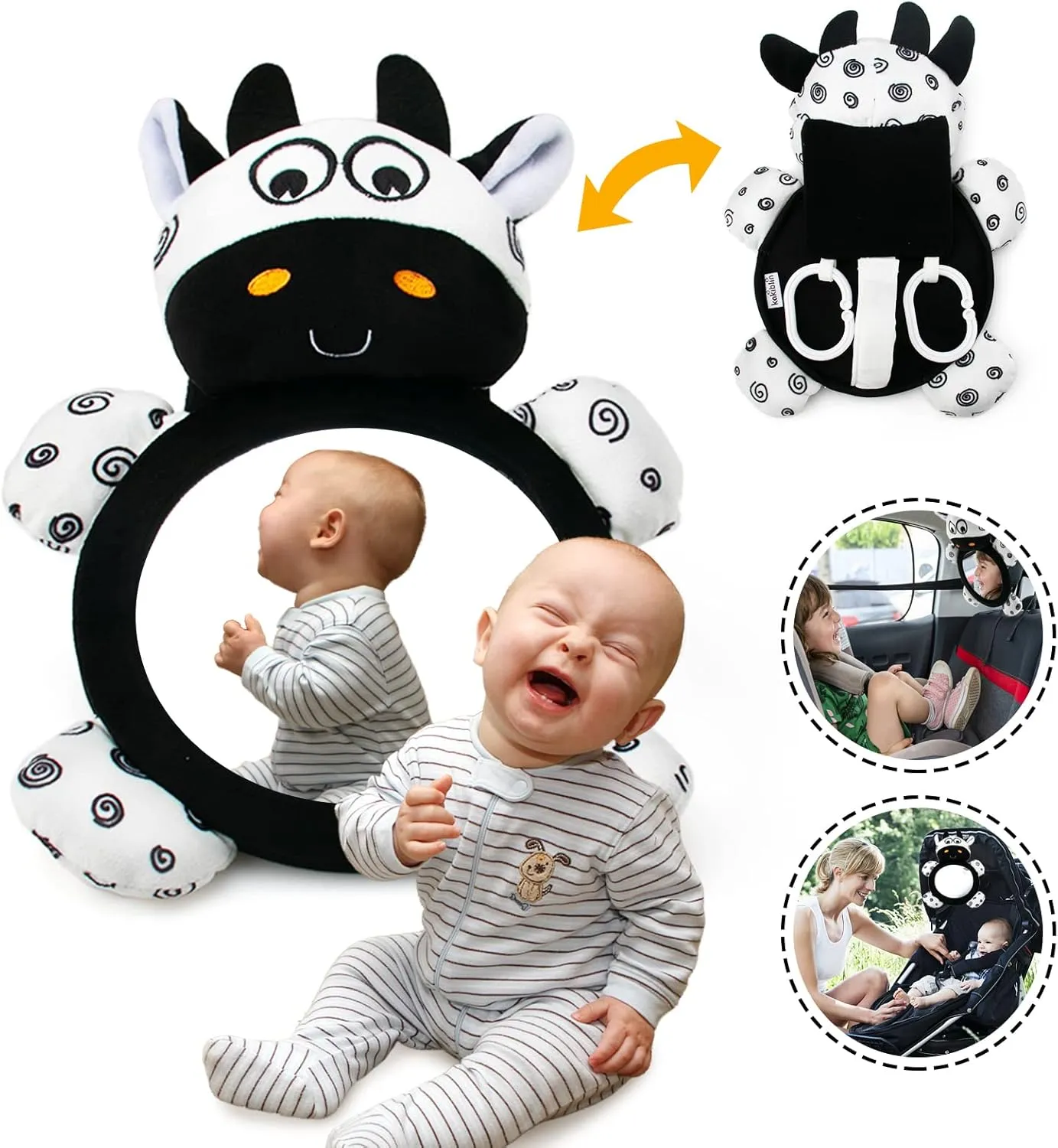Baby Mirror Toys, Multi-Function Baby Mirror High Contrast Black and White, Tummy Time Mirror Easy to Install, Baby Infant Boy Girl Toy & Gifts 3 6 12 Months Non-Toxic