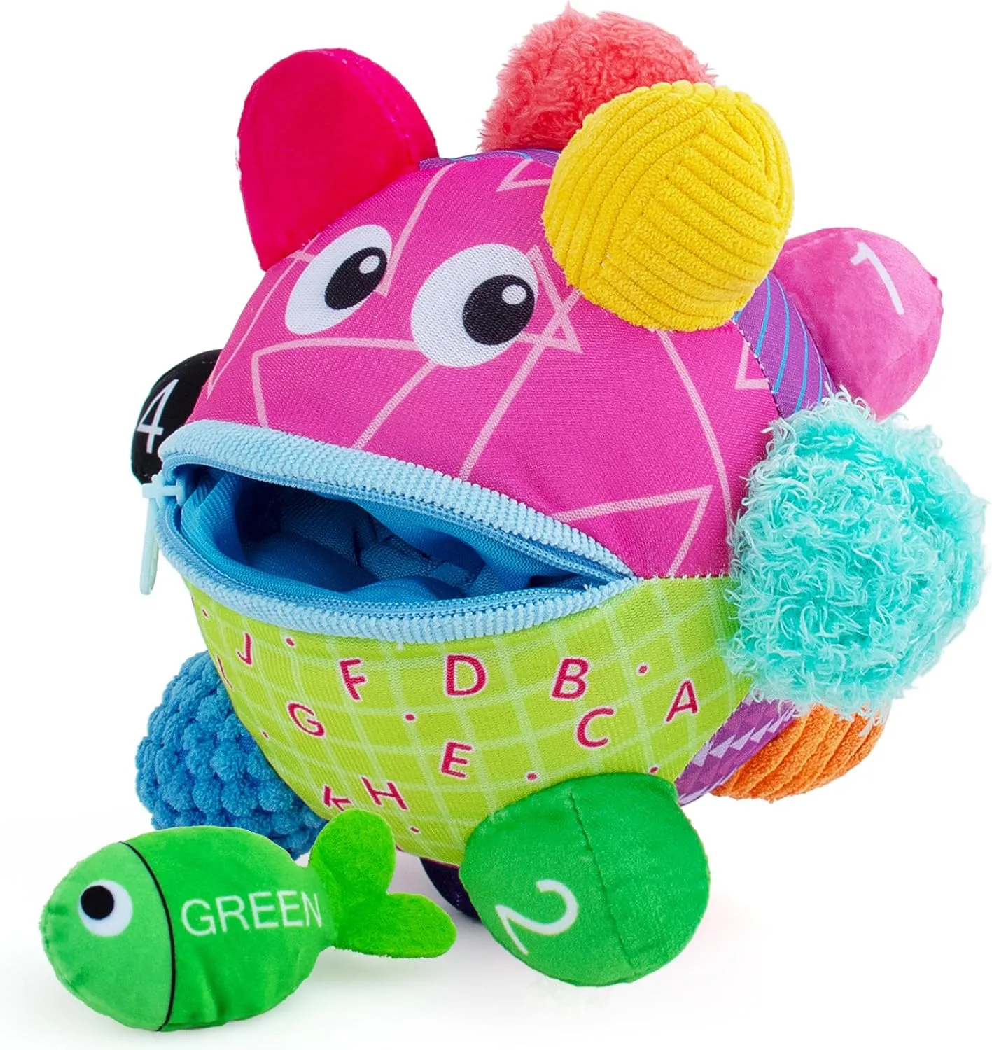 Baby Sensory Fish Toy, Developmental Bumpy Fish Sensory Soft Toys, Easy to Grasp Bumps Help Develop Motor Skills Soft Baby Toy - Tummy Time Sensory Learning Toys with Fingerling for Infants