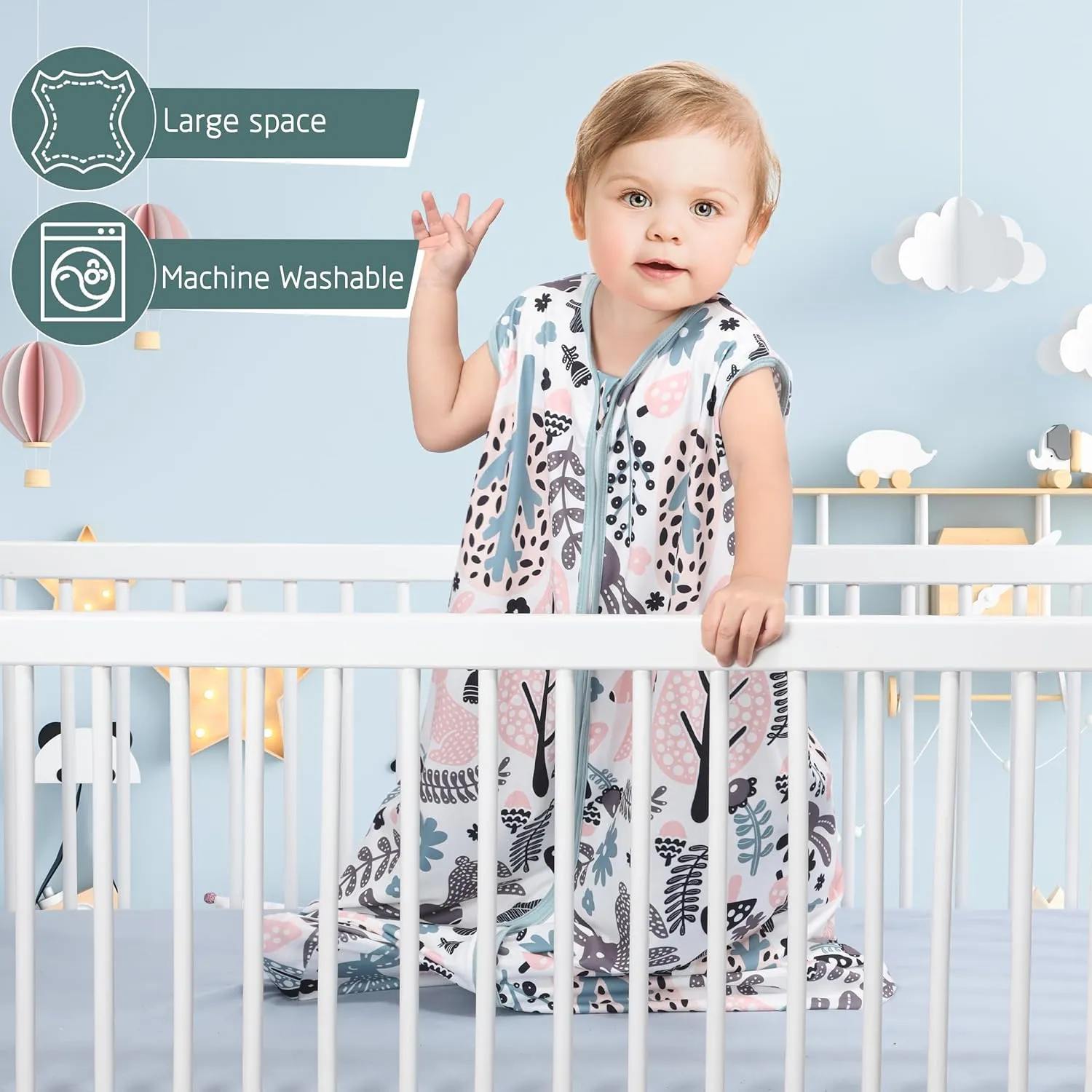 Baby Sleep Sack 12-18 Months 3 Pack Baby Wearable Blanket 100% Rayon Cotton 2-Way Zipper Toddler Sleeping Sack .Comfy Soft Lightweight TOG 0.3 (Rabbit&Rocks&Green,)