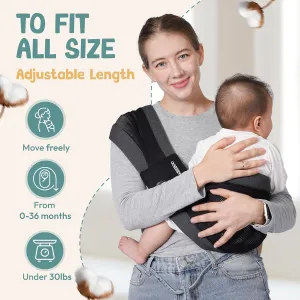 Baby Sling Carrier 8-30 lbs, Newborn Nursing, Toddler Carrier with Safety Buckle, Knob Tech Baby Closer, Adjustable Shoulder Strap, Portable and Lightweight (Black)