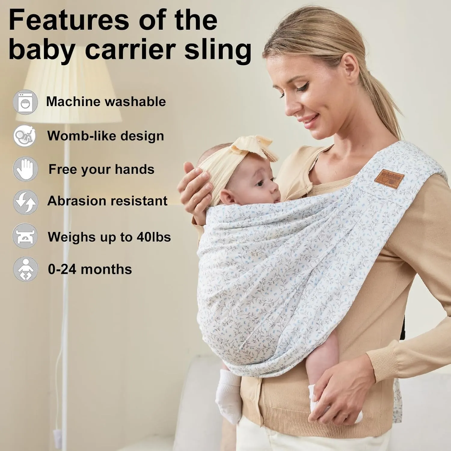 Baby Sling Carrier Newborn, Adjustable Easy Wearing Baby Nursing Warp Sling, New Mom Dad Soft Cotton Baby Front Holder Carrier for Infant Toddler Life Travel Essential Gifts (Blue Flower)