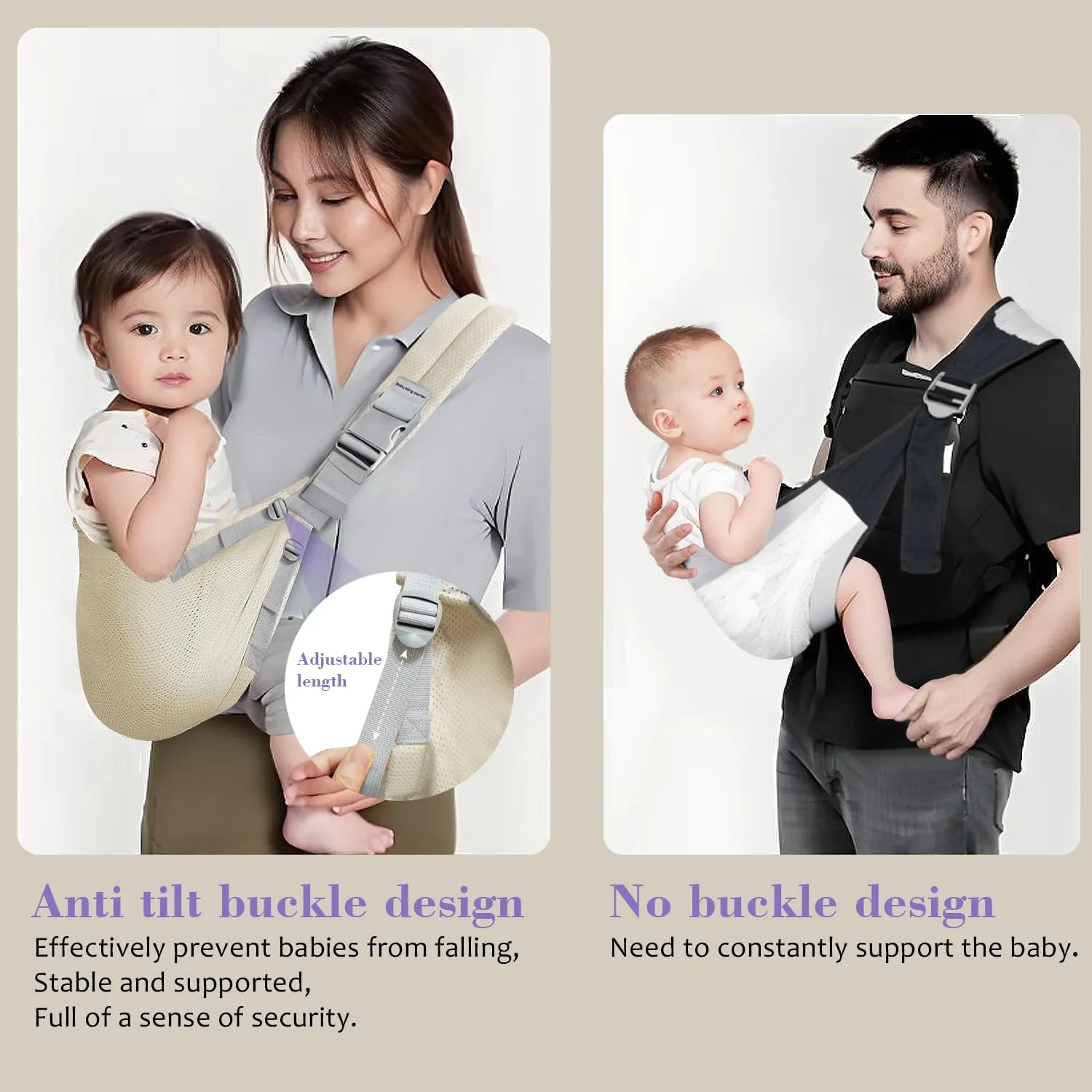 Baby Sling Carrier Newborn to Toddler, Baby Hip Seat for Toddler Sling, Baby Holder Carrier, Nursing Sling, Carrying 10-30 lbs (Khaki)