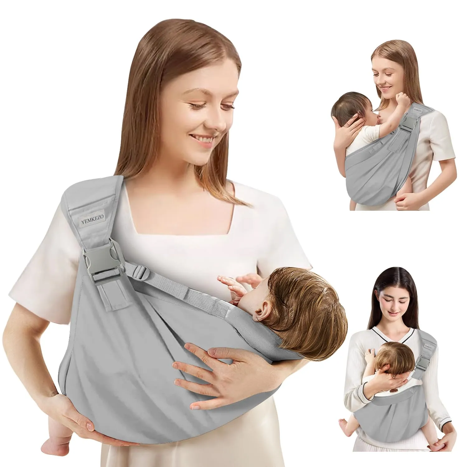 Baby Sling Carrier Newborn to Toddler,Updated Adjustable One Shoulder Labor-Saving Baby Holder Carrier,Tollder Sling Carrying 7-45 lbs（All-Season-Gray）