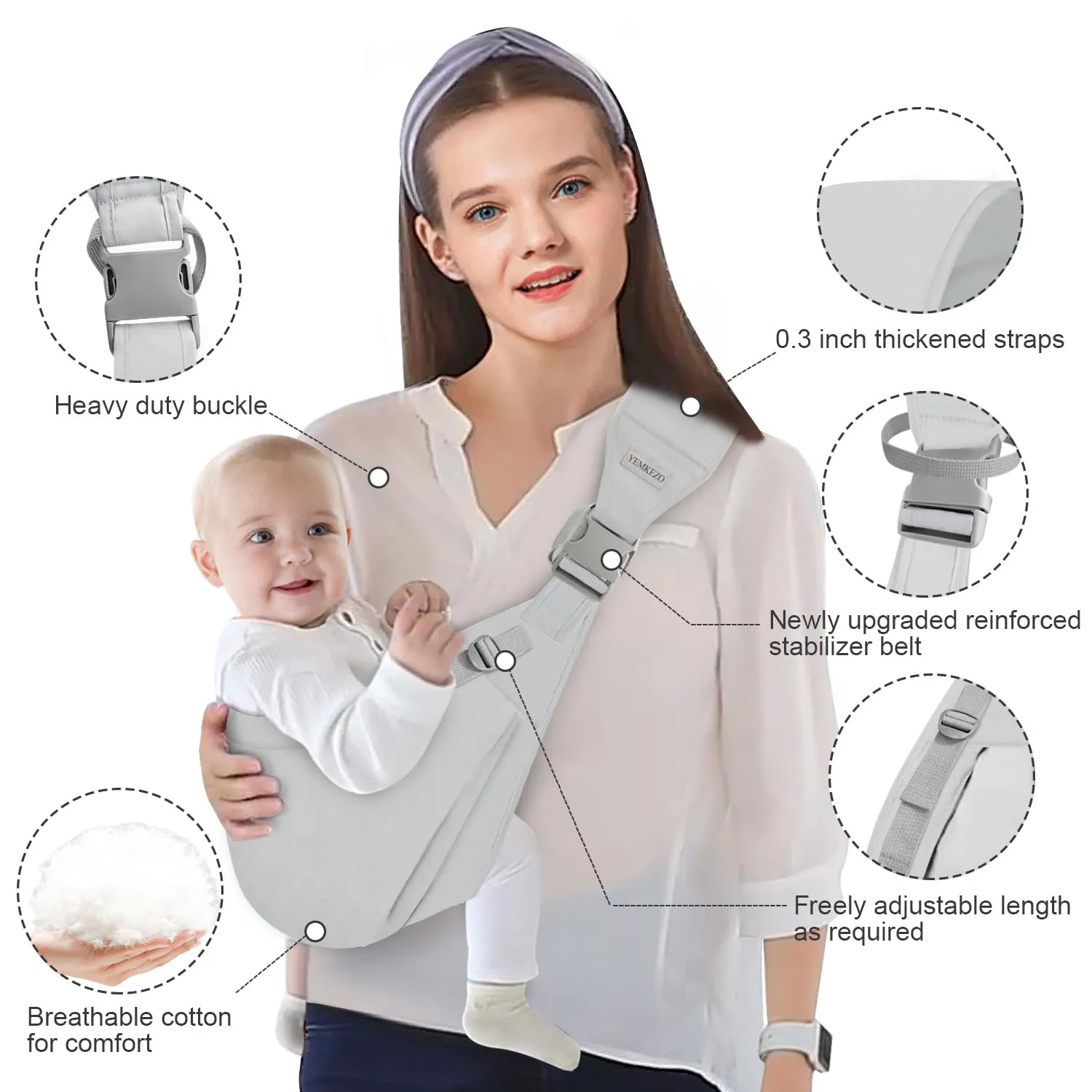 Baby Sling Carrier Newborn to Toddler,Updated Adjustable One Shoulder Labor-Saving Baby Holder Carrier,Tollder Sling Carrying 7-45 lbs（All-Season-Gray）
