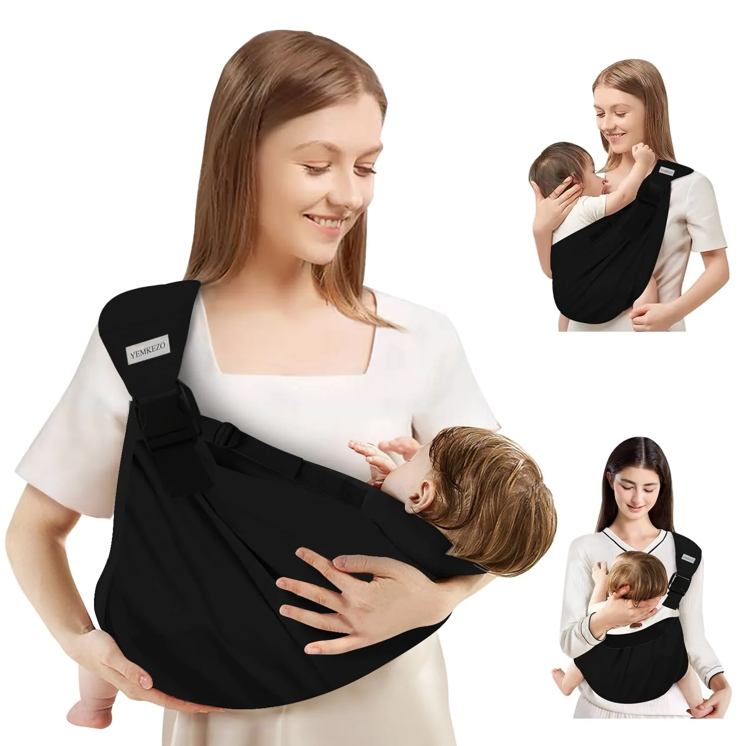Baby Sling Carrier Newborn to Toddler,Updated Adjustable One Shoulder Labor-Saving Baby Holder Carrier,Tollder Sling Carrying 7-45 lbs（Black）