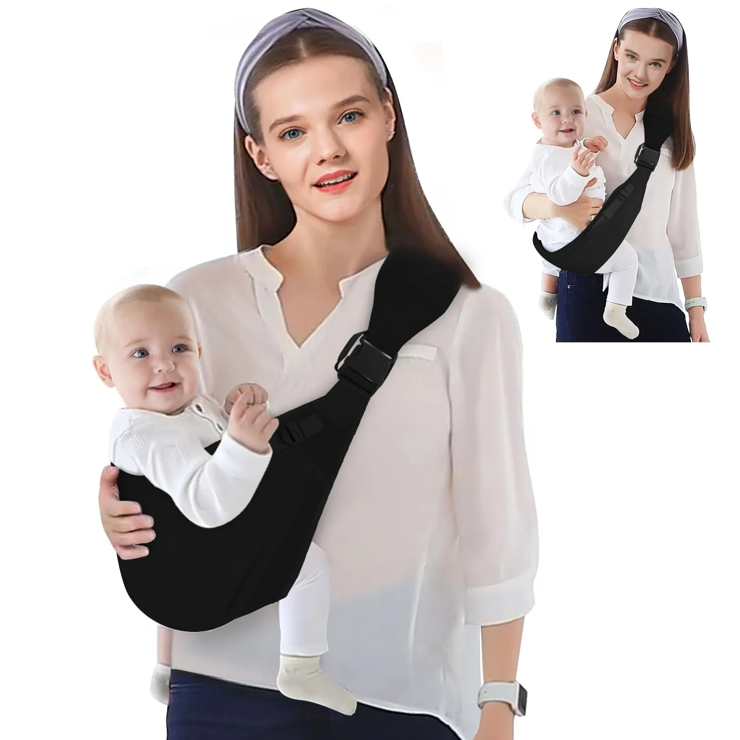 Baby Sling Carrier Newborn to Toddler,Updated Adjustable One Shoulder Labor-Saving Baby Holder Carrier,Tollder Sling Carrying 7-45 lbs（Black）