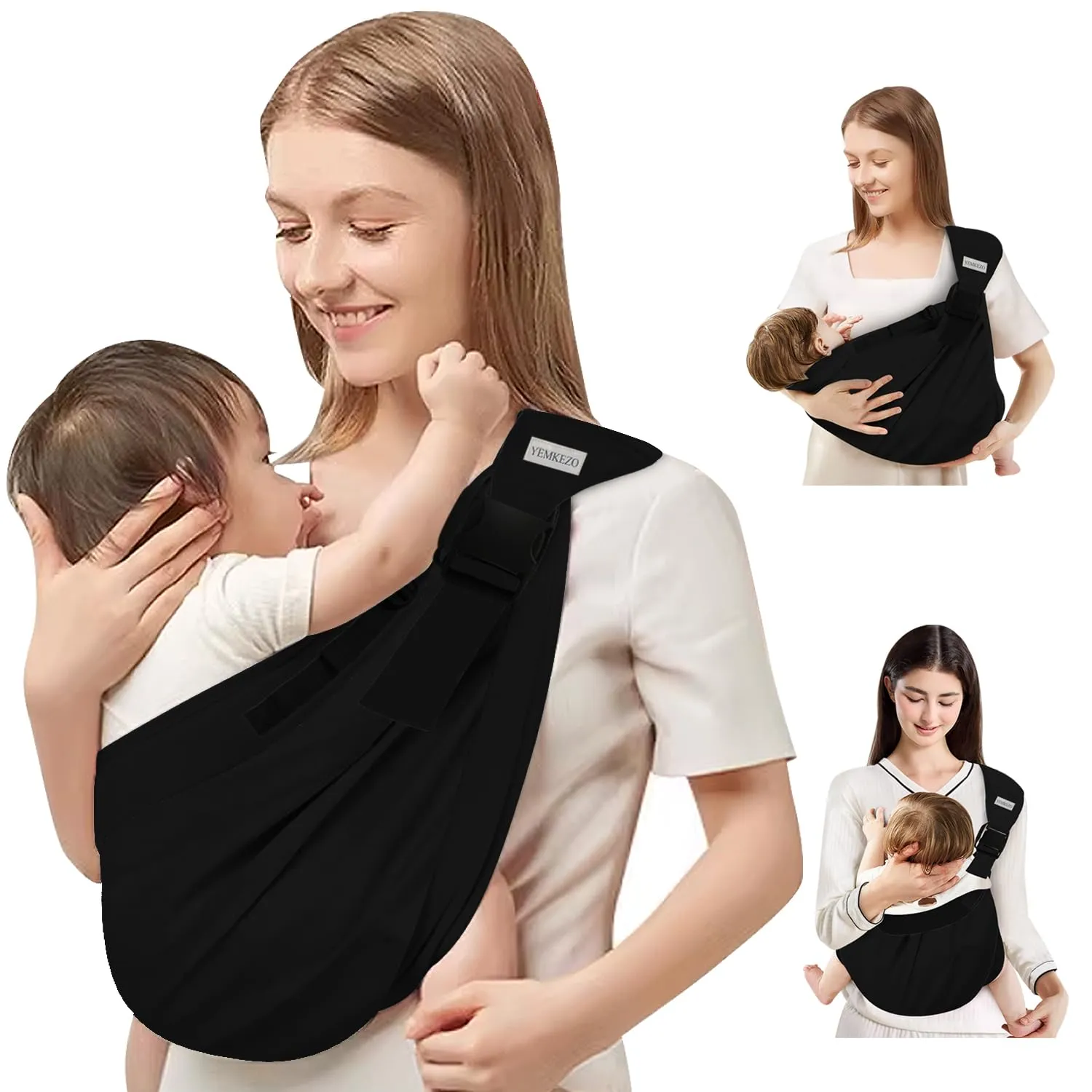 Baby Sling Carrier Newborn to Toddler,Updated Adjustable One Shoulder Labor-Saving Baby Holder Carrier,Tollder Sling Carrying 7-45 lbs（Black）