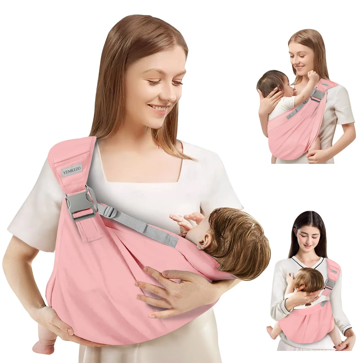 Baby Sling Carrier Newborn to Toddler,Updated Adjustable One Shoulder Labor-Saving Baby Holder Carrier,Tollder Sling Carrying 7-45 lbs（Pink）