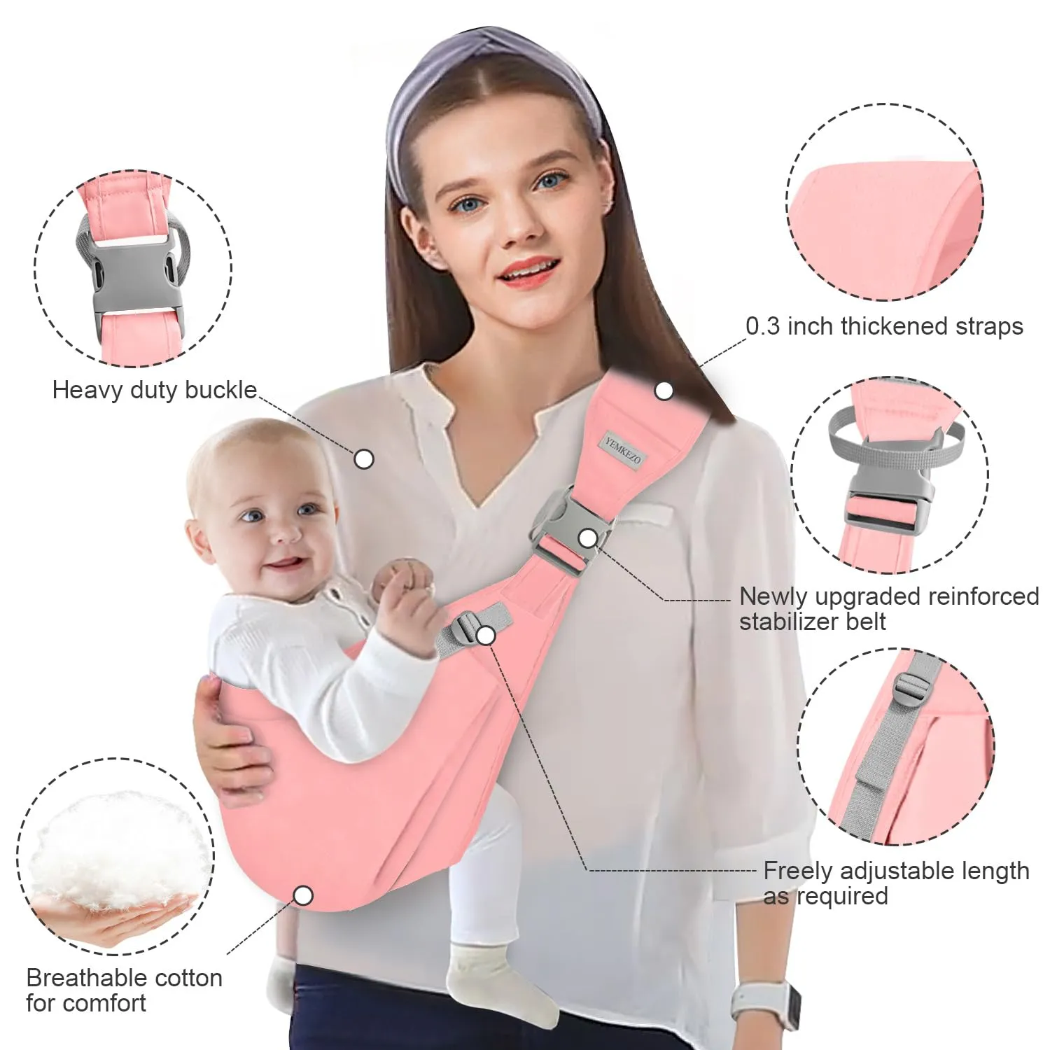 Baby Sling Carrier Newborn to Toddler,Updated Adjustable One Shoulder Labor-Saving Baby Holder Carrier,Tollder Sling Carrying 7-45 lbs（Pink）