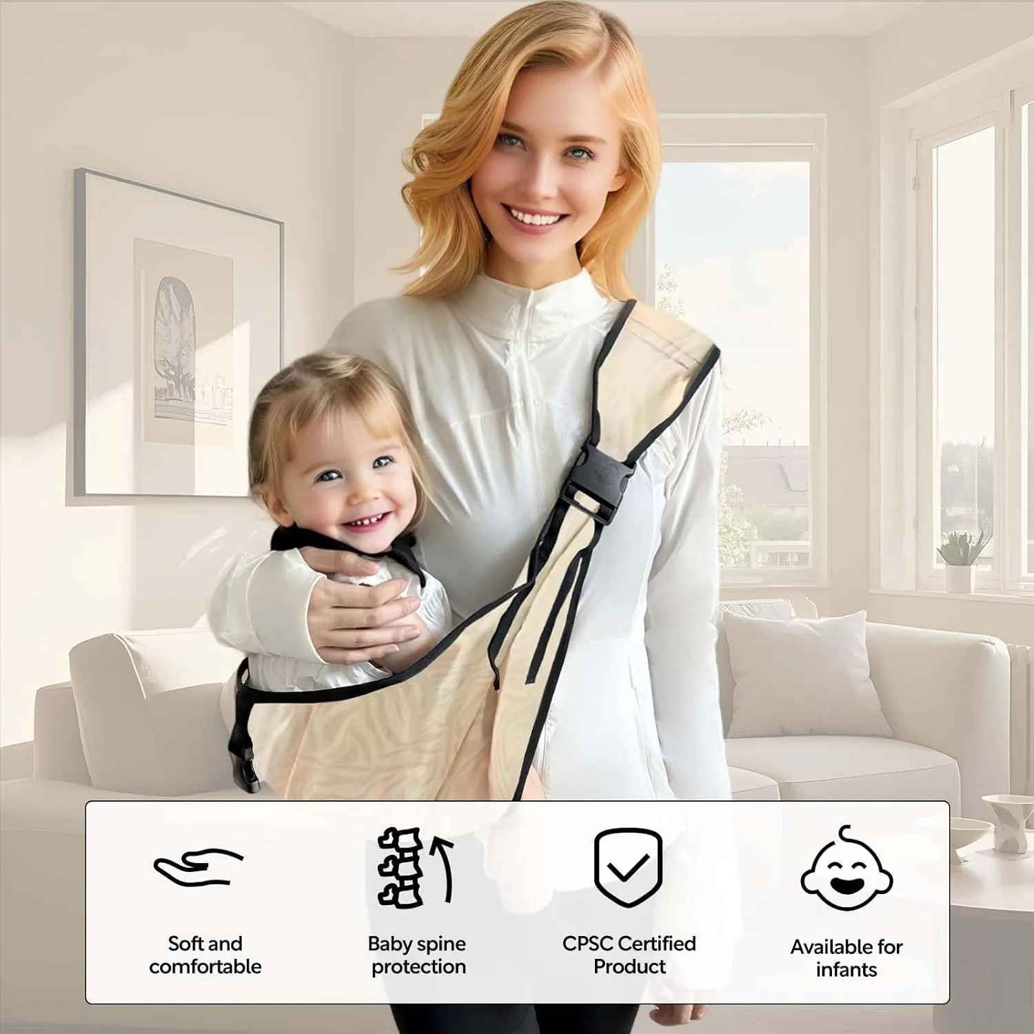 Baby Sling Carrier Toddler Carrier Boys Girls Newborn to Toddler Safety Adjustable Non-Slip Baby Half Wrapped Sling Baby - Beige Zebra