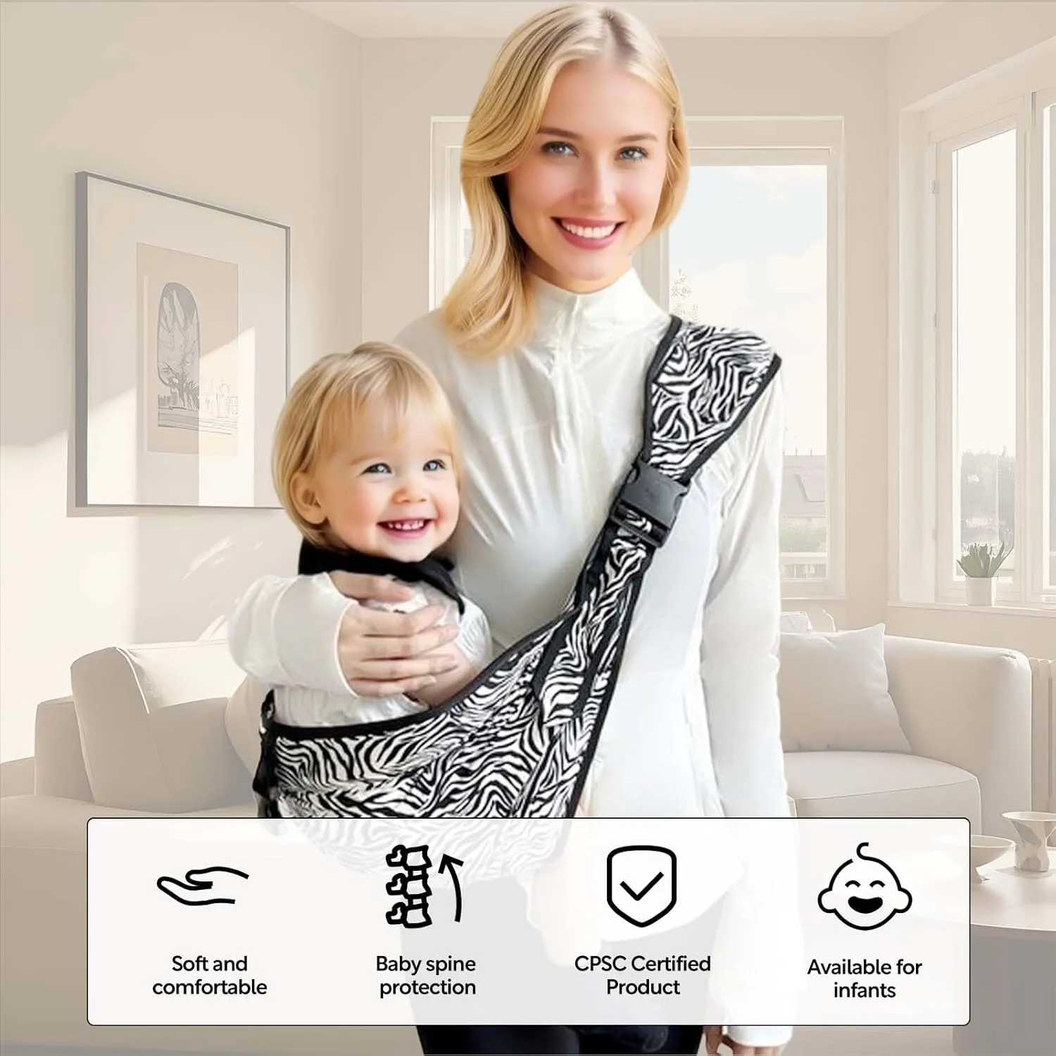 Baby Sling Carrier Toddler Carrier Boys Girls Newborn to Toddler Sling Hip (Zebra)