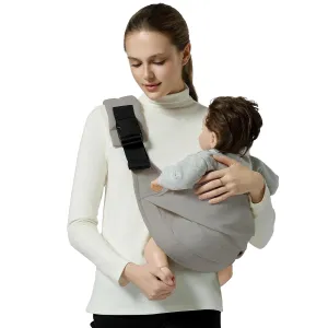 Baby Sling Carrier, Toddler Carrier Sling with Double Safety Buckle and Adjustable Shoulder Strap, Baby Carrier One Size Fits All, Grey