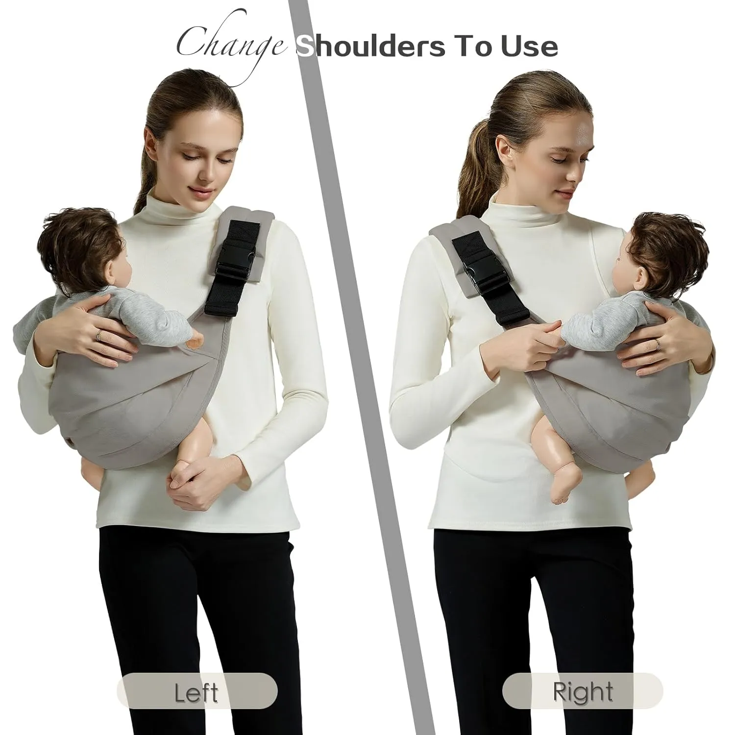 Baby Sling Carrier, Toddler Carrier Sling with Double Safety Buckle and Adjustable Shoulder Strap, Baby Carrier One Size Fits All, Grey