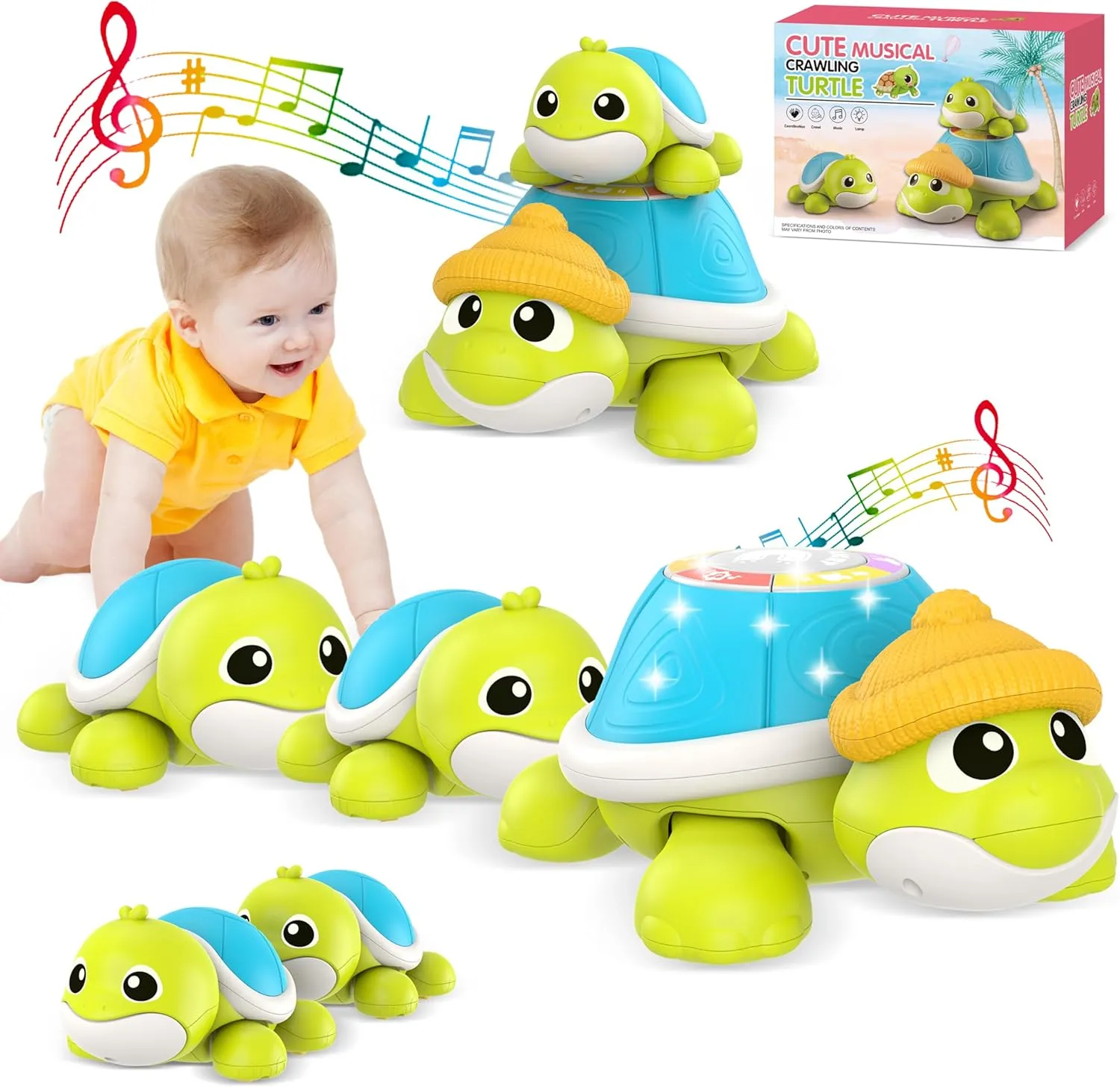 Baby Toys 6-12 Months Musical Turtle Crawling Toy with Mama and Babies Tummy Time Toys, Crawling and Interaction Modes Toy for Babies 6-12 12-18 Months 1 Year Old Girl Boy Gifts for Birthday Christmas