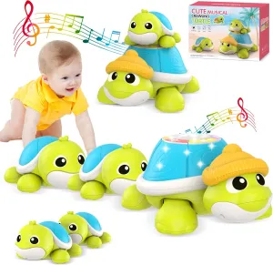 Baby Toys 6-12 Months Musical Turtle Crawling Toy with Mama and Babies Tummy Time Toys, Crawling and Interaction Modes Toy for Babies 6-12 12-18 Months 1 Year Old Girl Boy Gifts for Birthday Christmas
