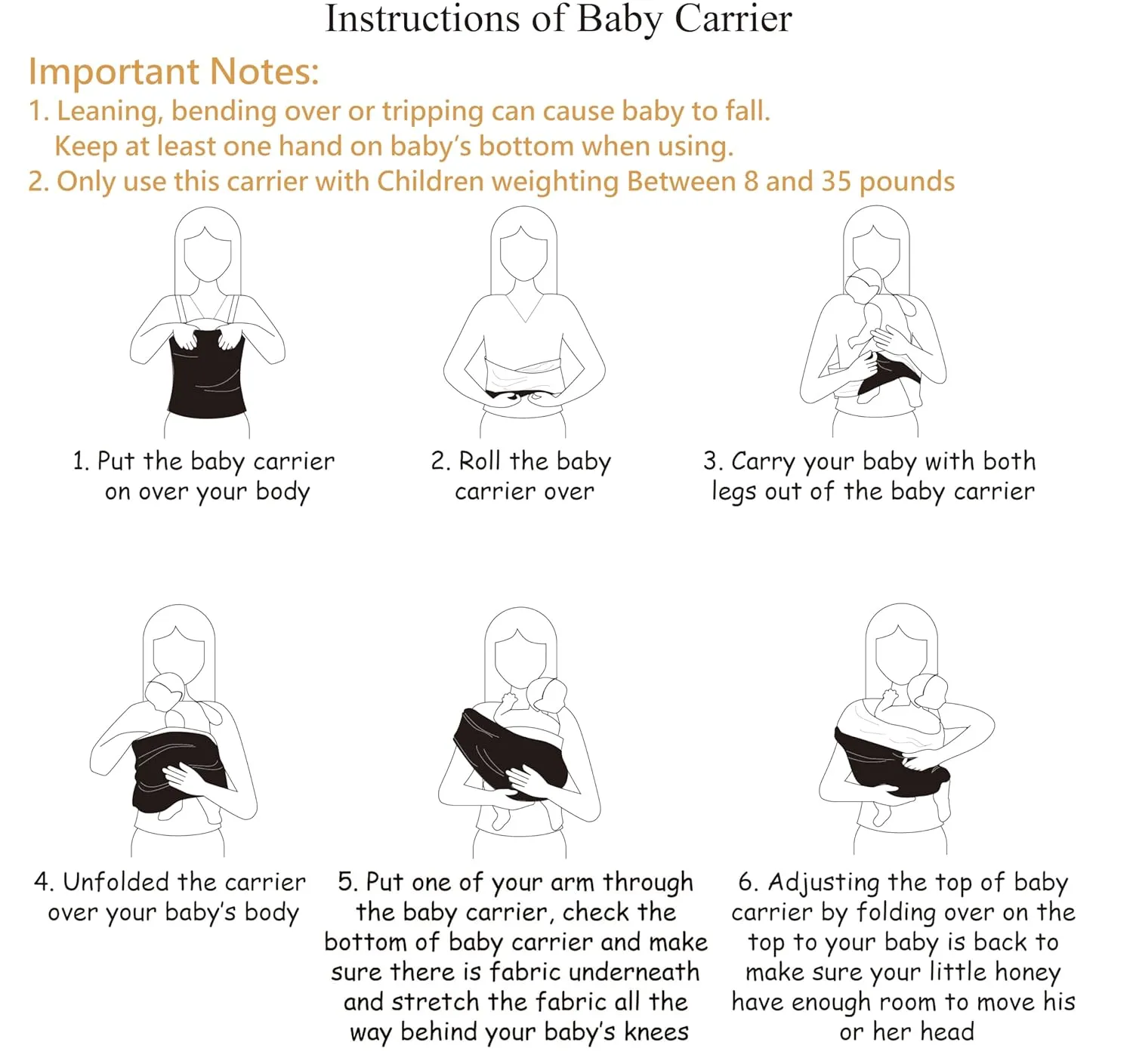 Baby Wrap Carrier, Perfect Baby Carrier Wrap Sling for Newborn and Infant up to 35 lbs. (Black/White, M (S, M, L of Clothing Size))