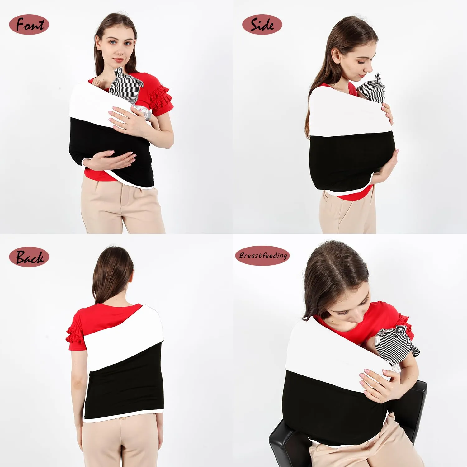 Baby Wrap Carrier, Perfect Baby Carrier Wrap Sling for Newborn and Infant up to 35 lbs. (Black/White, M (S, M, L of Clothing Size))