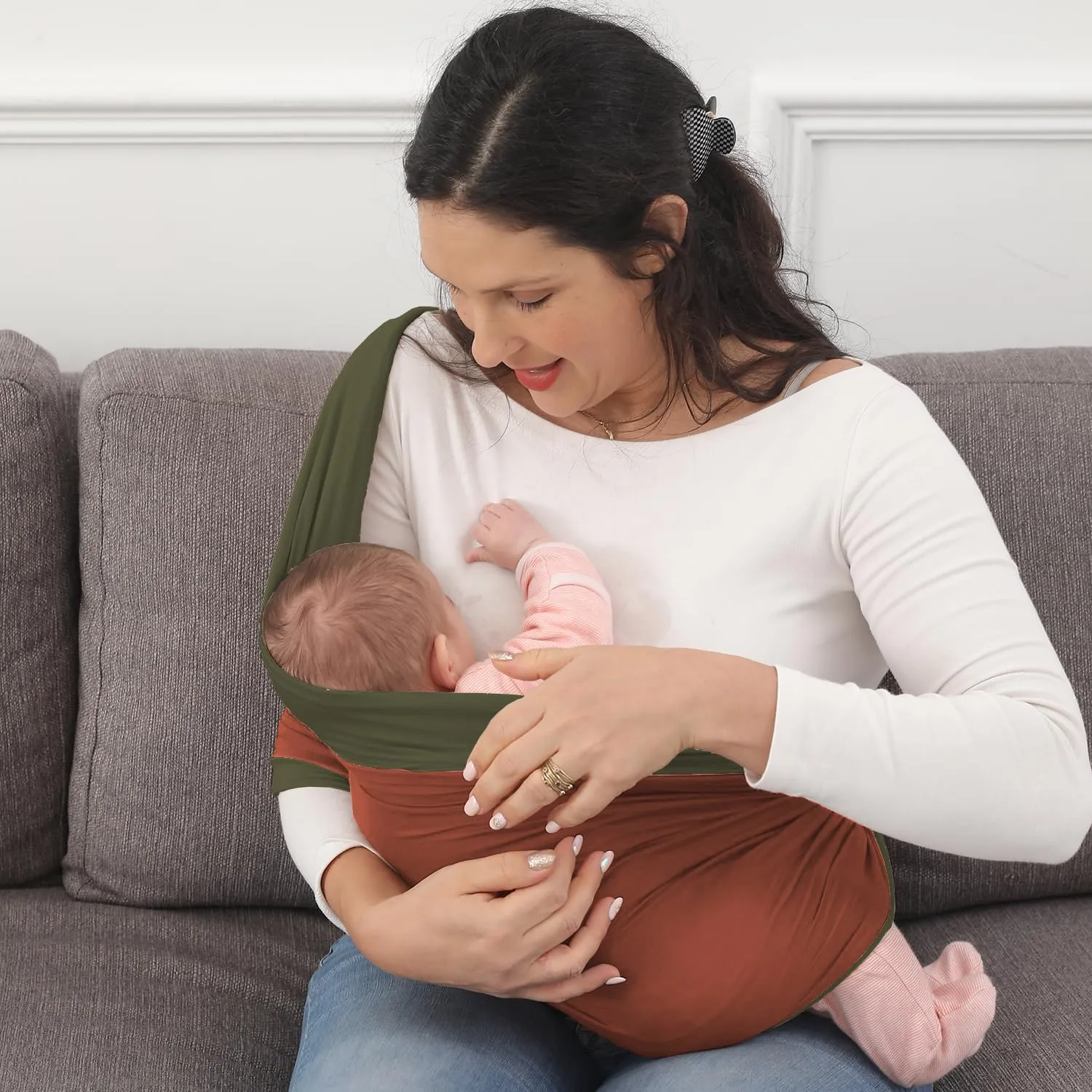 Baby Wrap Carrier, Perfect Baby Carrier Wrap Sling for Newborn and Infant up to 35 lbs. (Copper/Oliver, M (S, M, L of Clothing Size))
